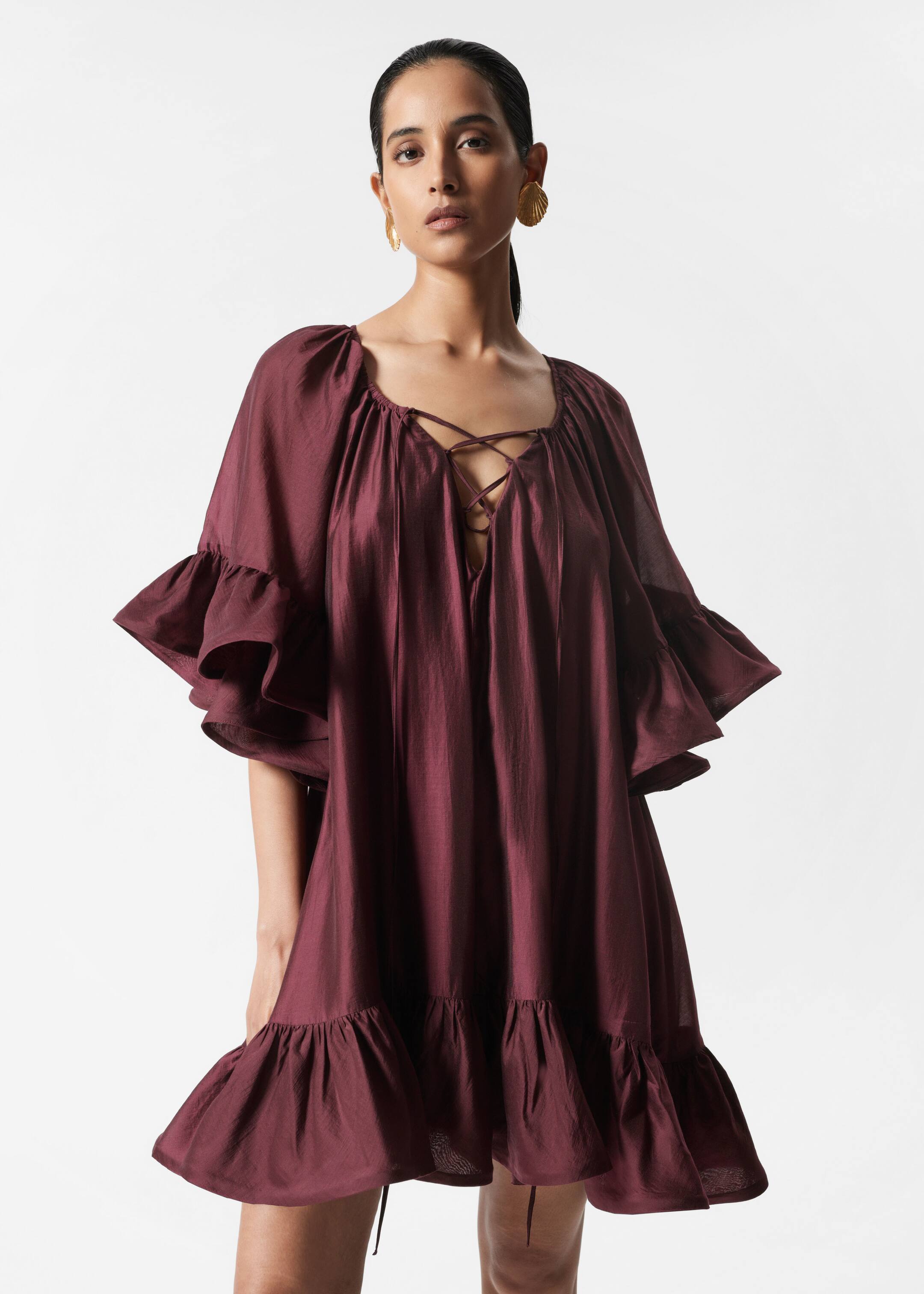 Grotere afbeelding bekijken: Mini-jurk met ruches - Donkerrood - DAMES | H&M NL 4