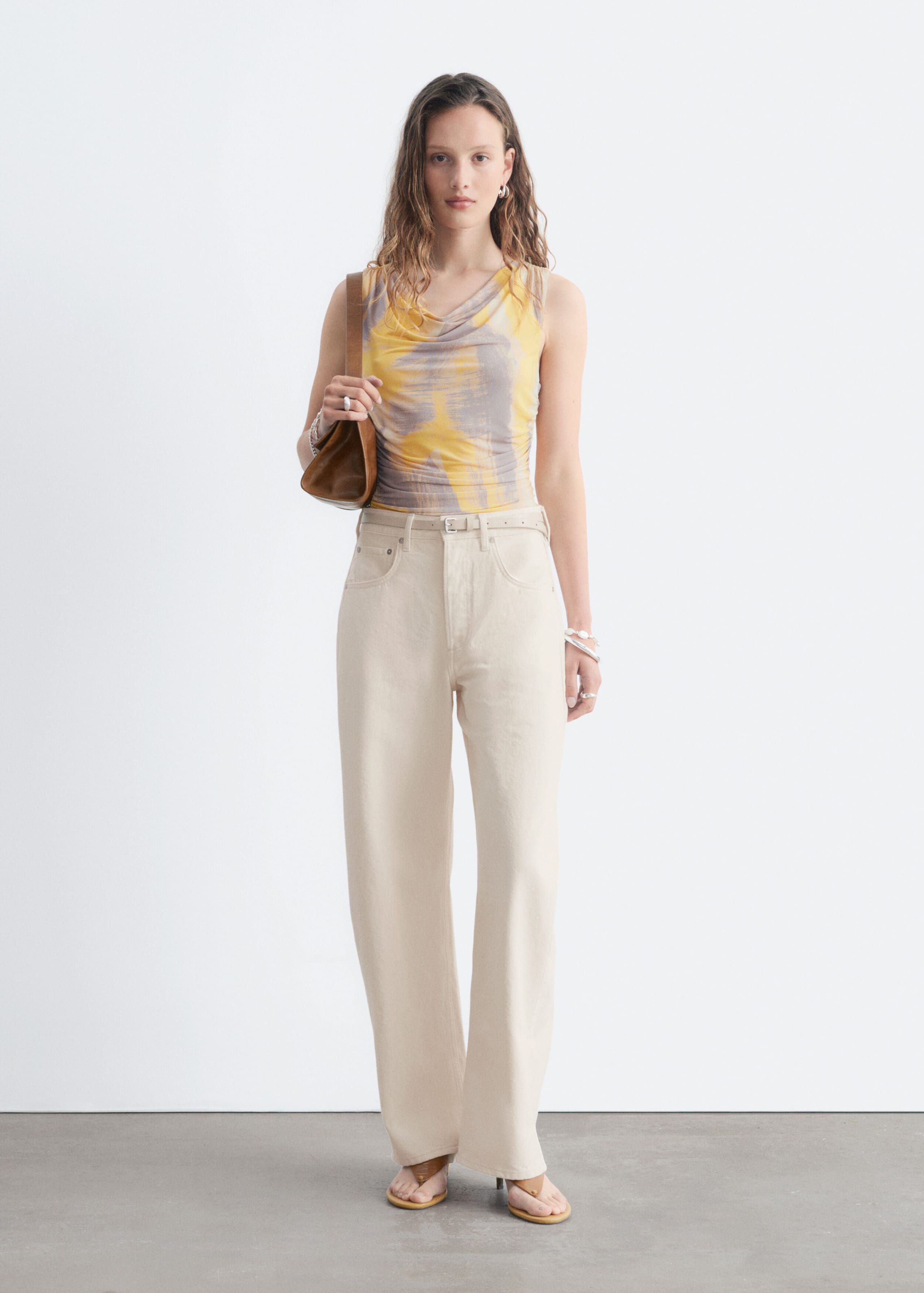 Cowl Neck Gathered Top - Yellow - Lookbook