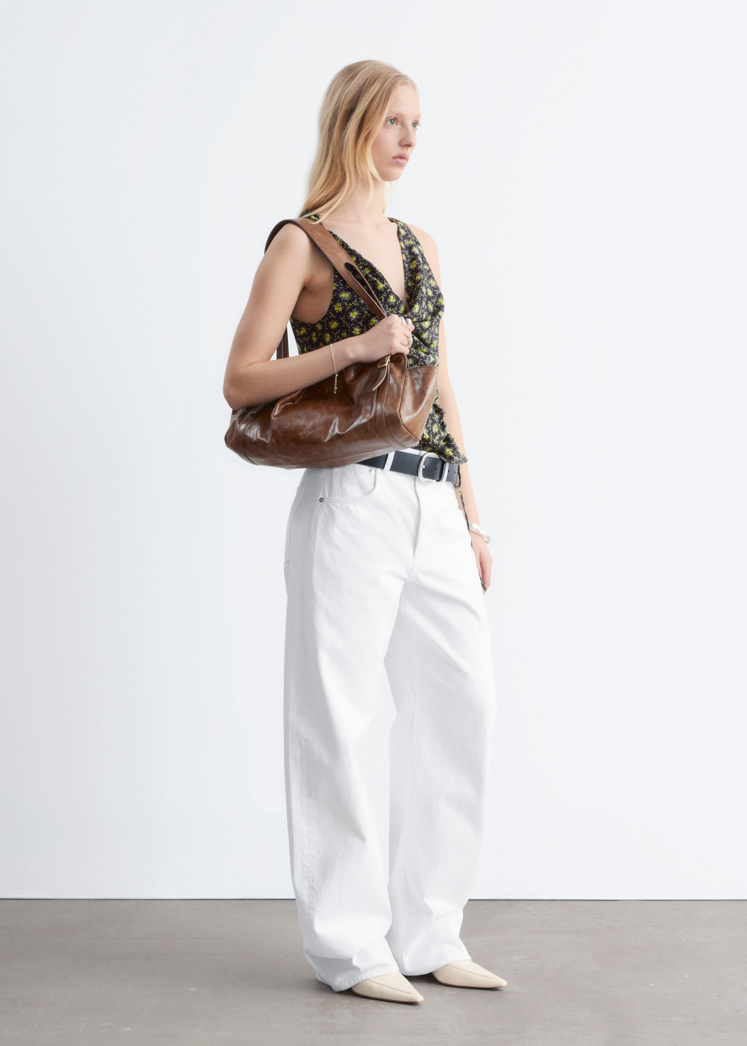 Image of Haut en soie imprimée à cordon de serrage