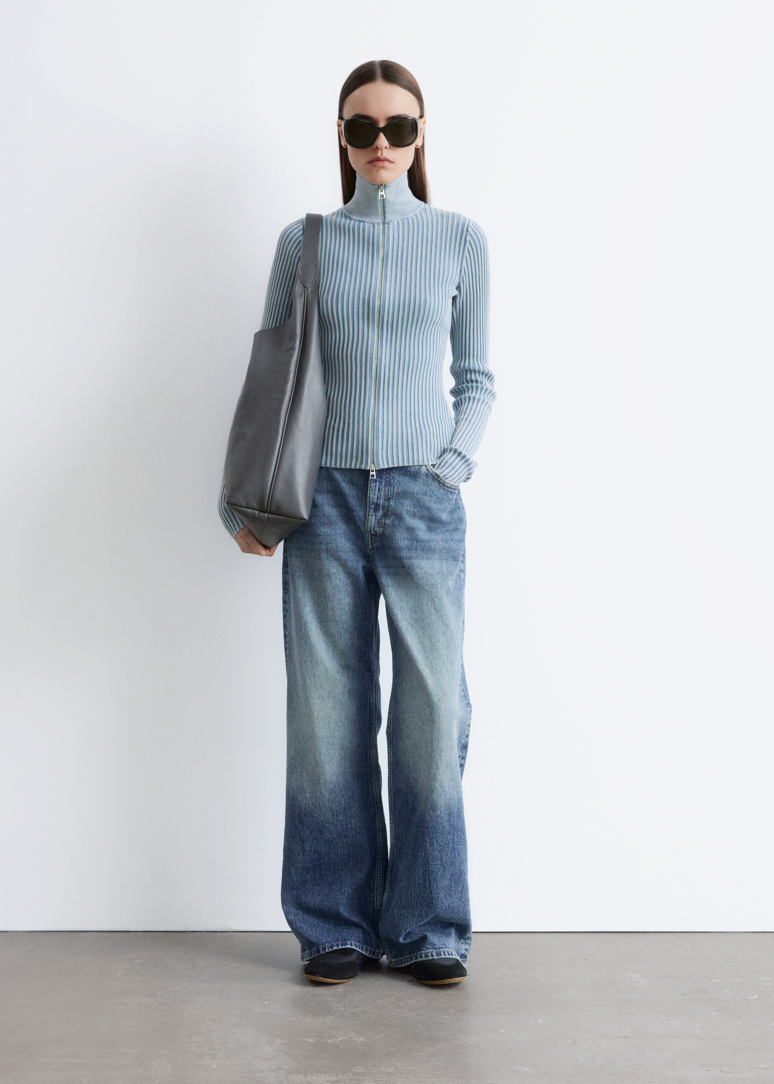 Zip-Up Turtleneck Cardigan - Dusty Blue - & Other Stories US