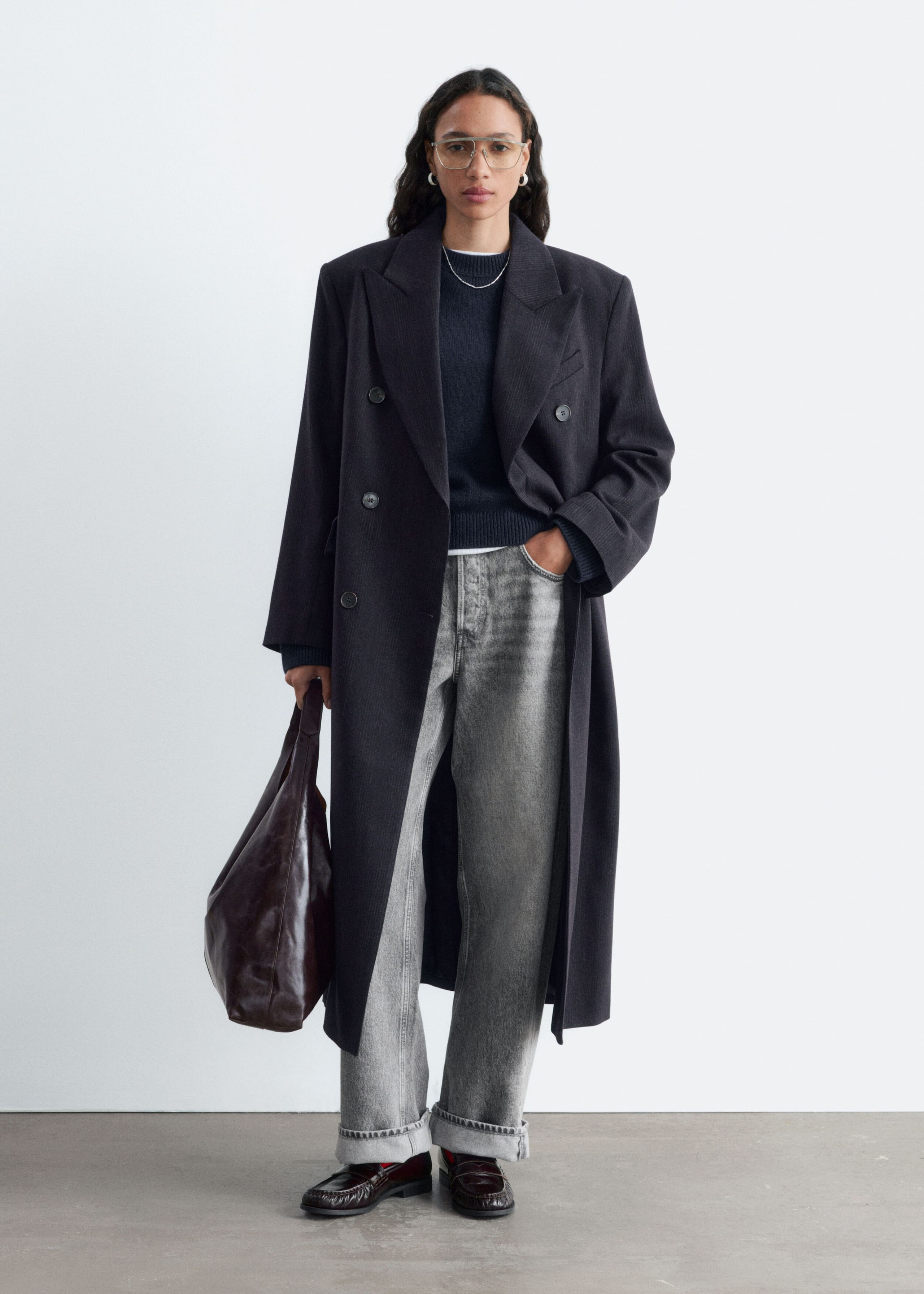 Cappotto doppiopetto in cotone e lana - Marrone scuro - Lookbook