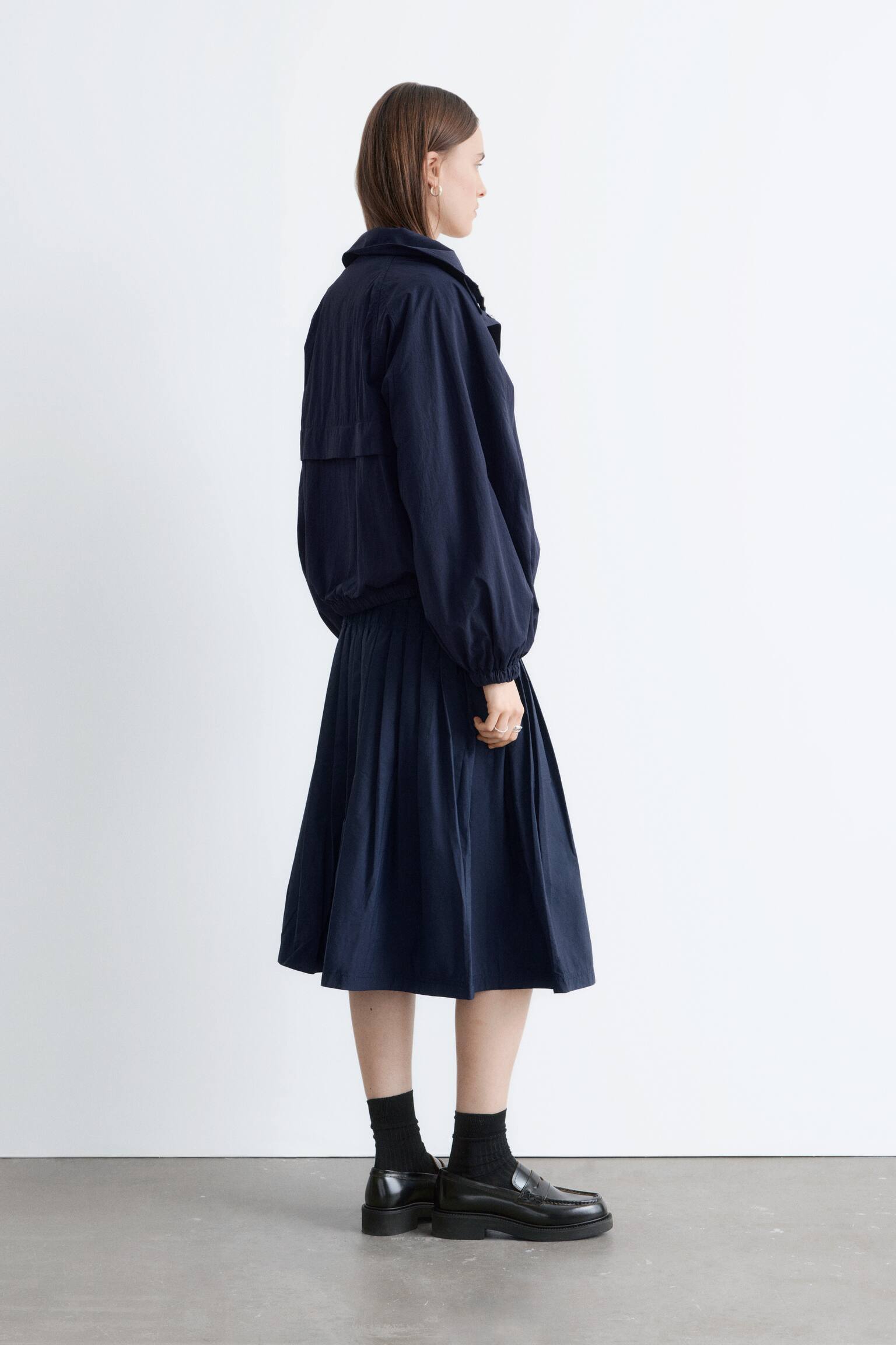 Giacca con coulisse e colletto alla coreana - Blu scuro - 9