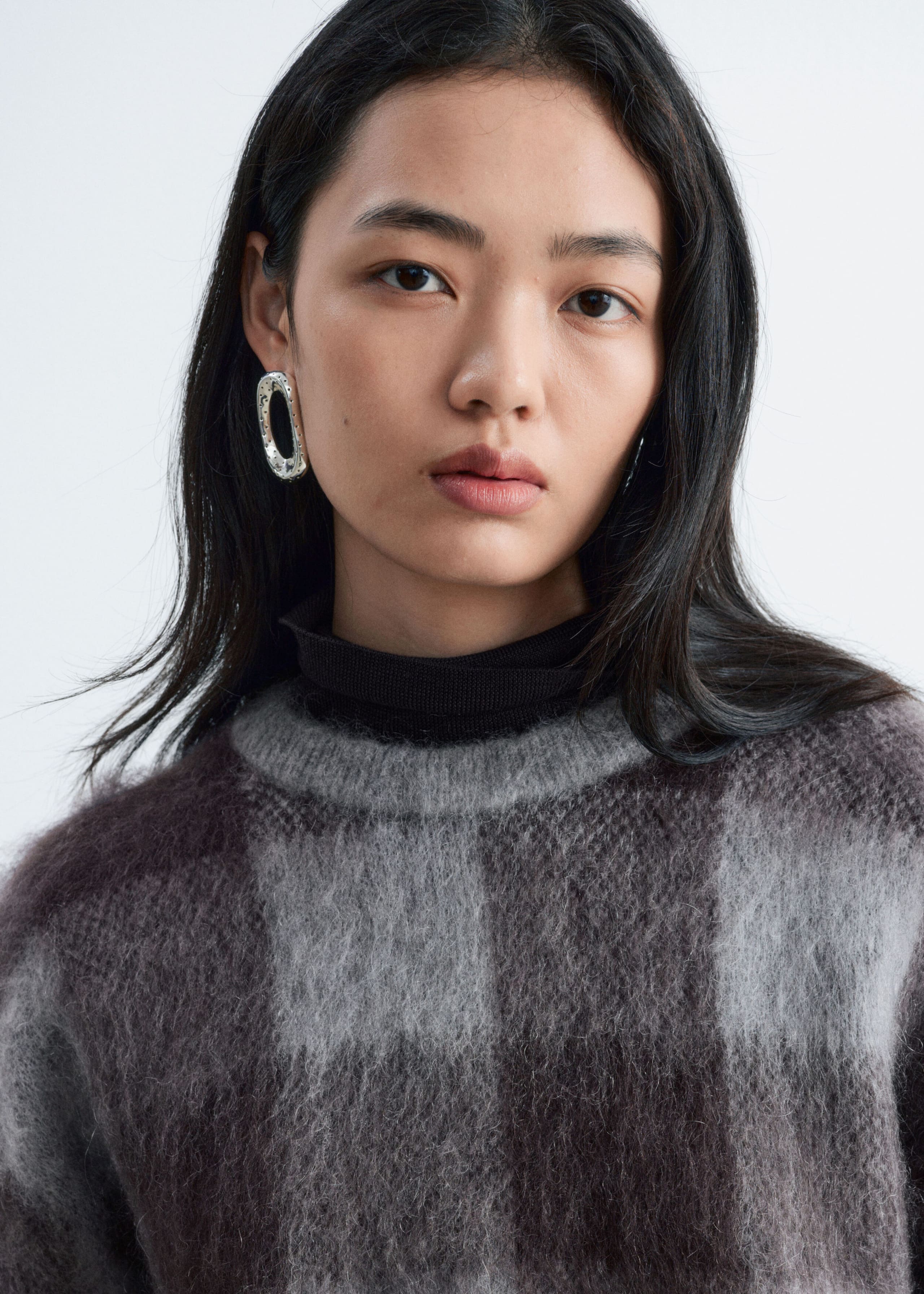 Mohair Blend Jumper - Grey/Checked - Lookbook