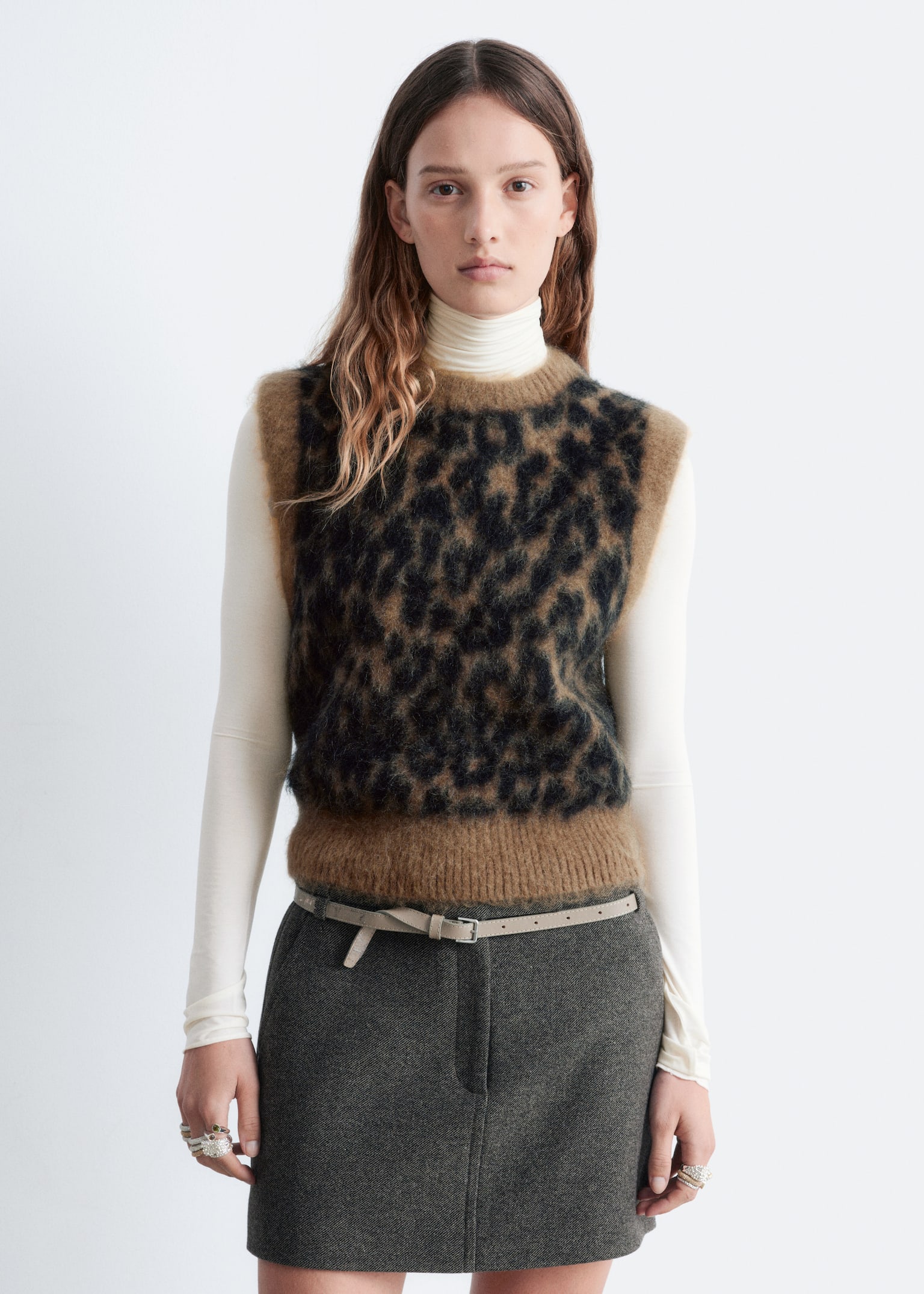 Brushed Mohair-Blend Vest - Brown Leopard Print - 4