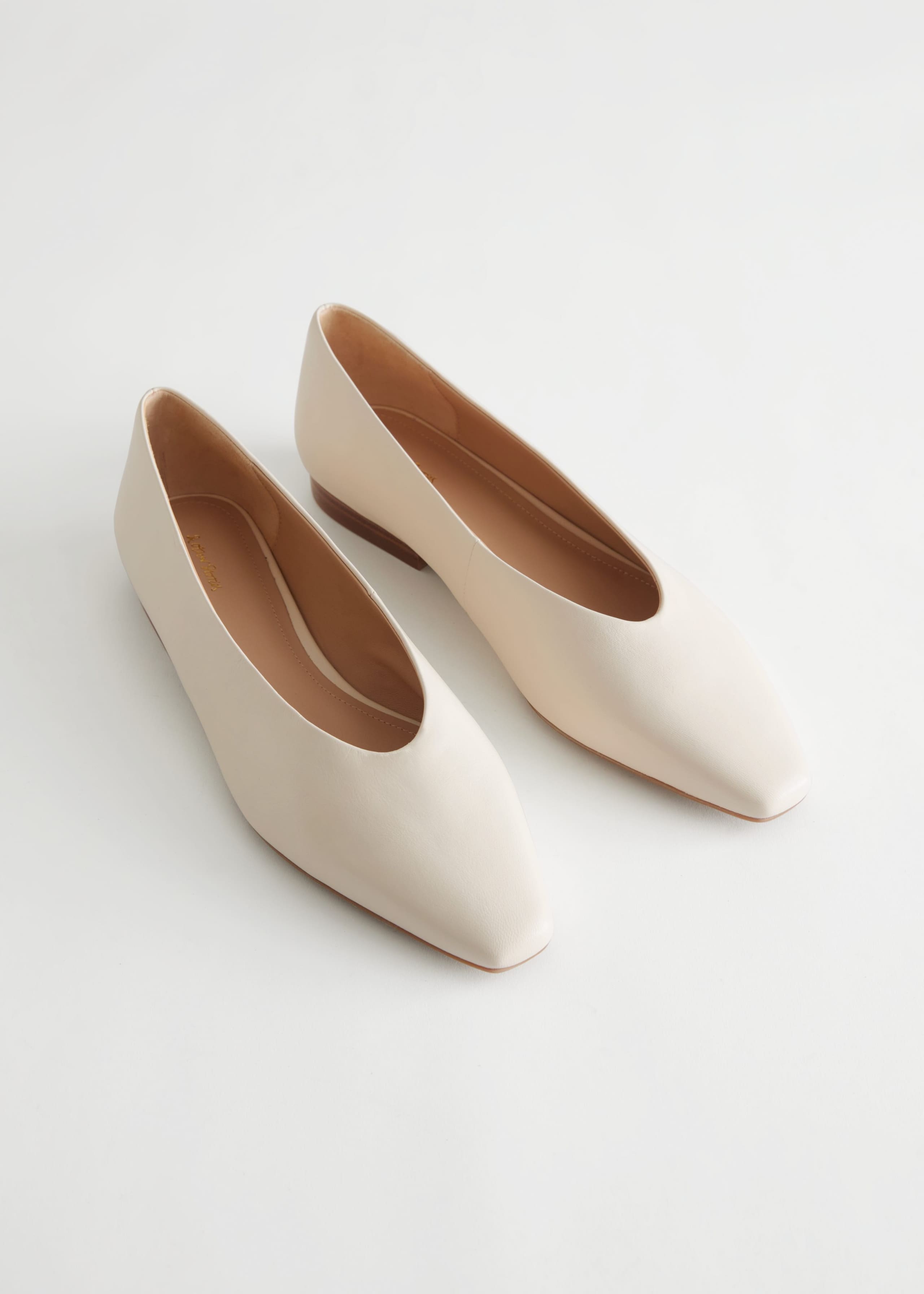 Image of Pointed Leather Ballerina Flats