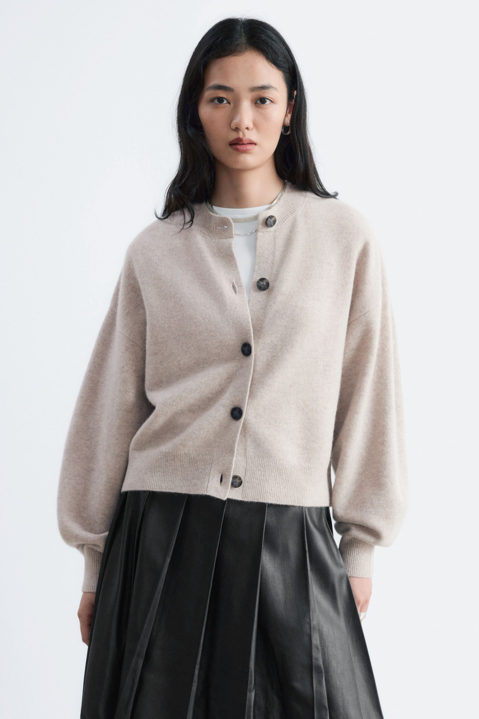 Vest van gekookte merinowol - Taupe/Zwart/Lila - 1