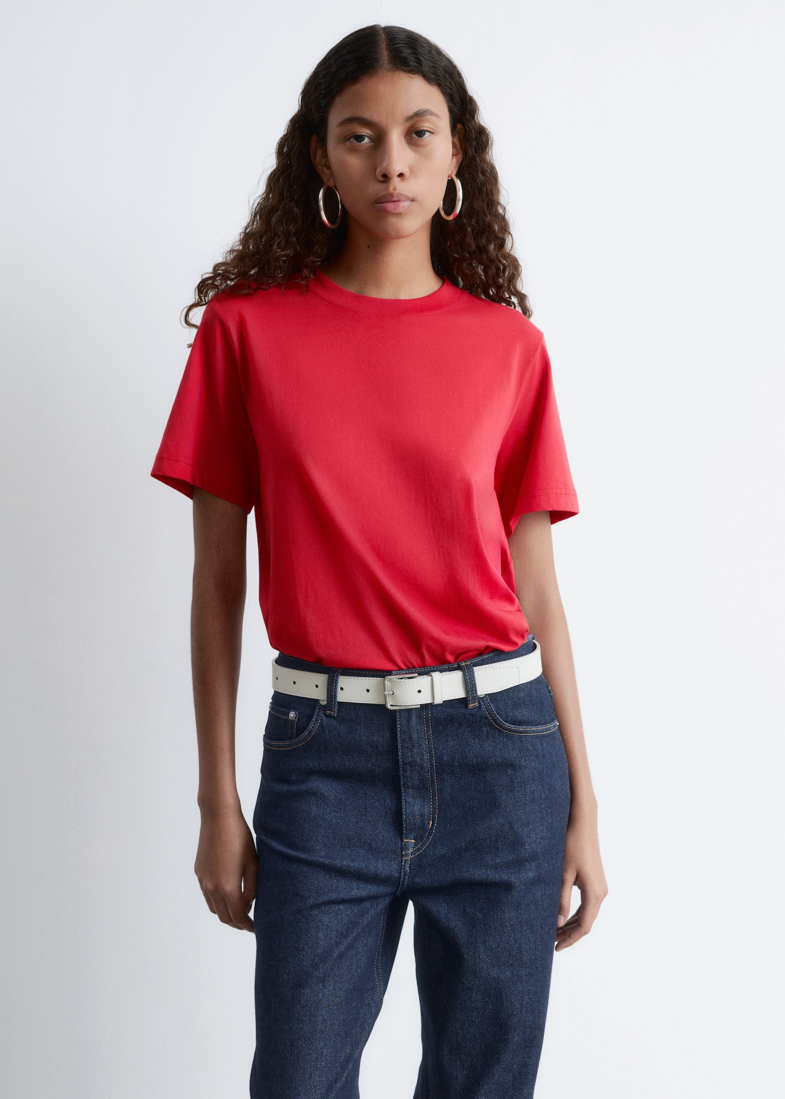 Crewneck T-Shirt - Red/White/Light Green/Dark Grey Melange/Black/Mole/Dark Brown/Dusty Blue