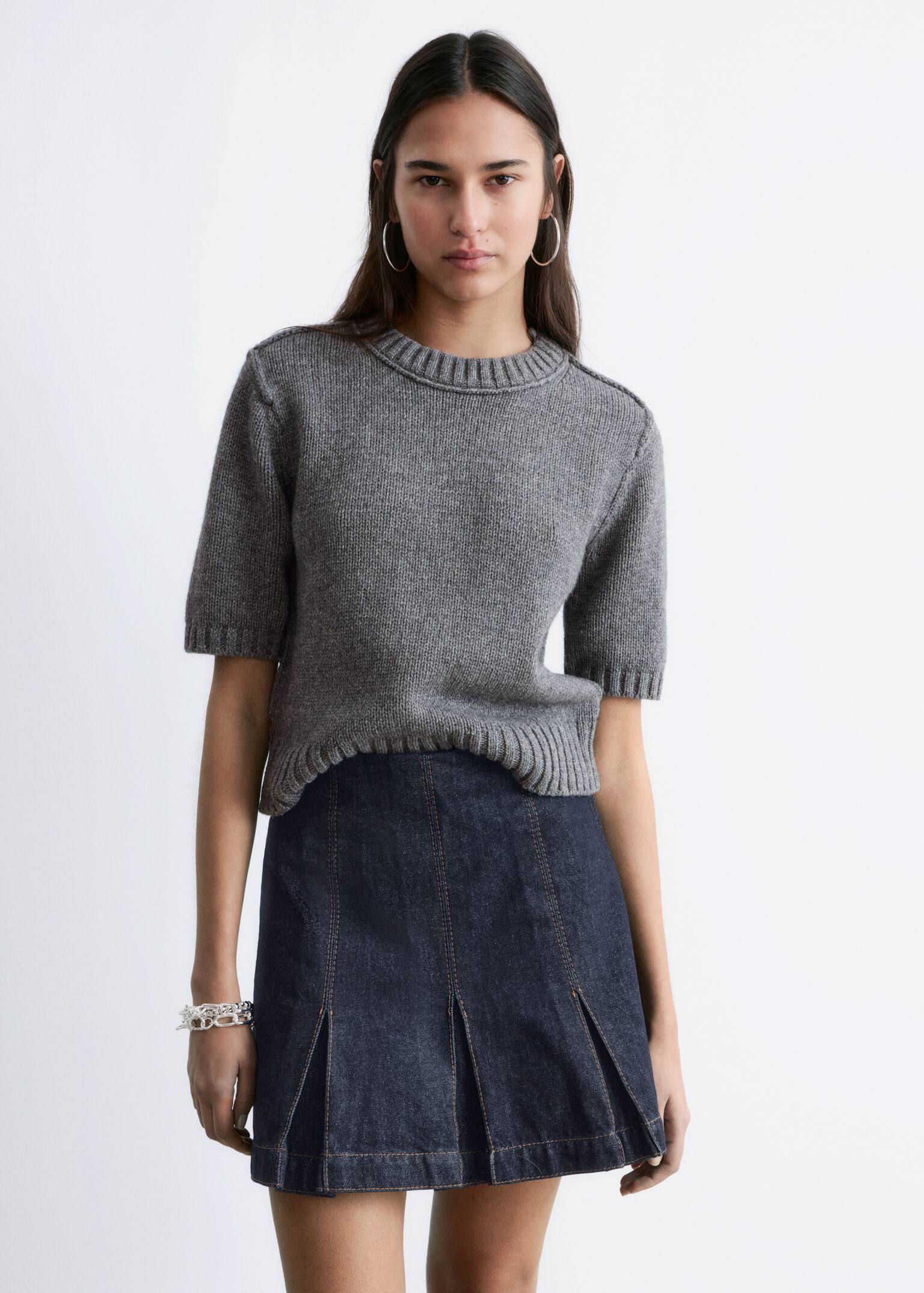 T-shirt côtelé - Gris chiné foncé/Blanc - 3