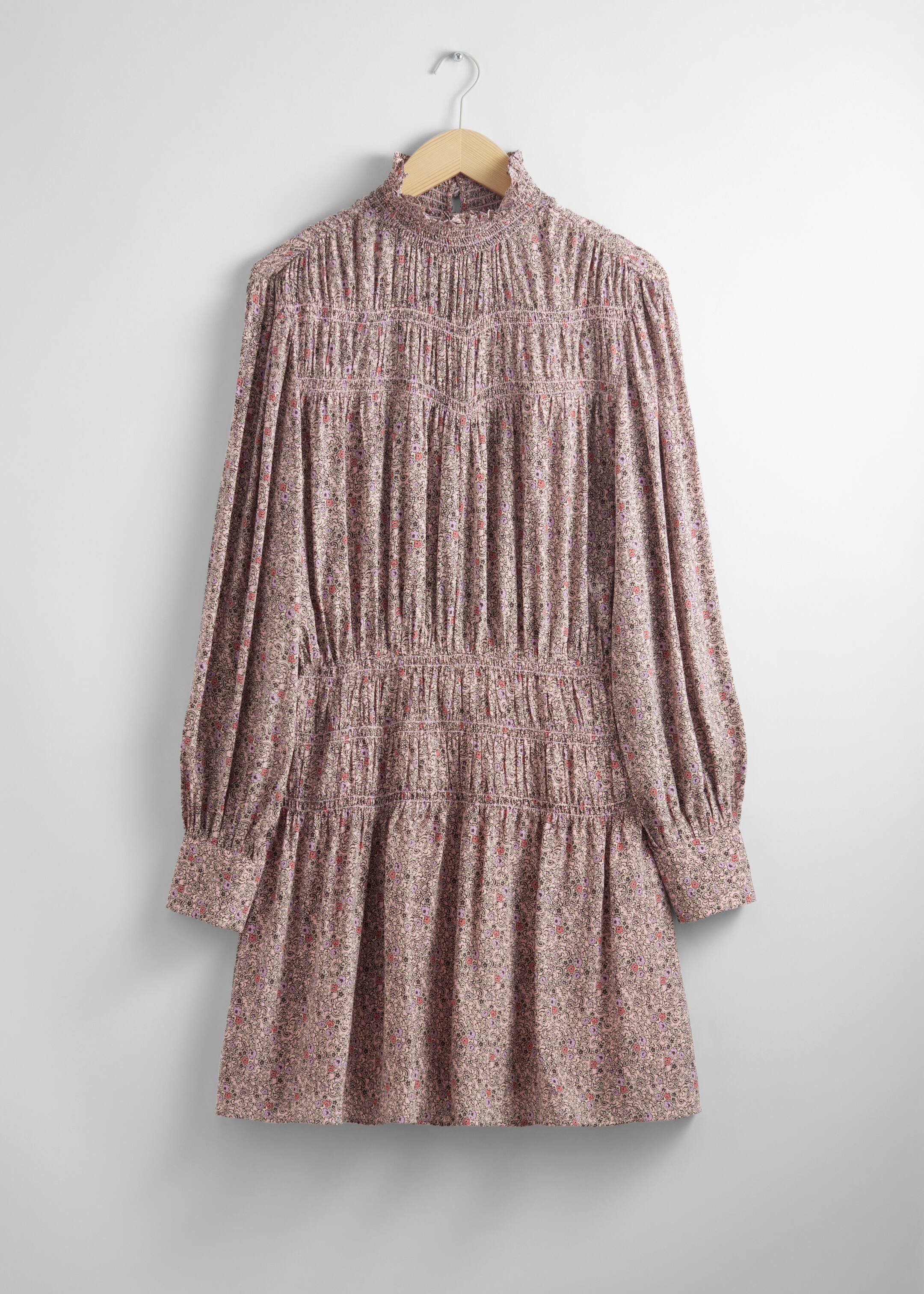 View larger image: Smocked-Neck Mini Dress - Beige/Lilac - Ladies | H&M GB 1