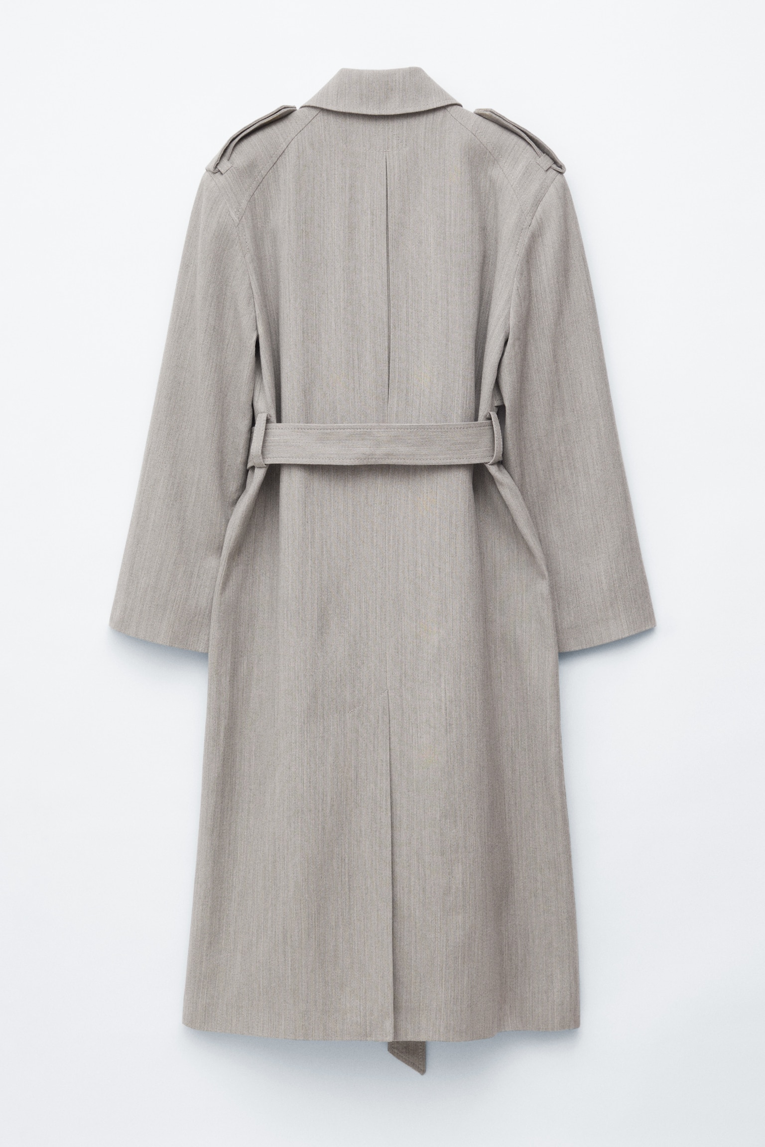 Trench in lana con cintura - Grigio - 9