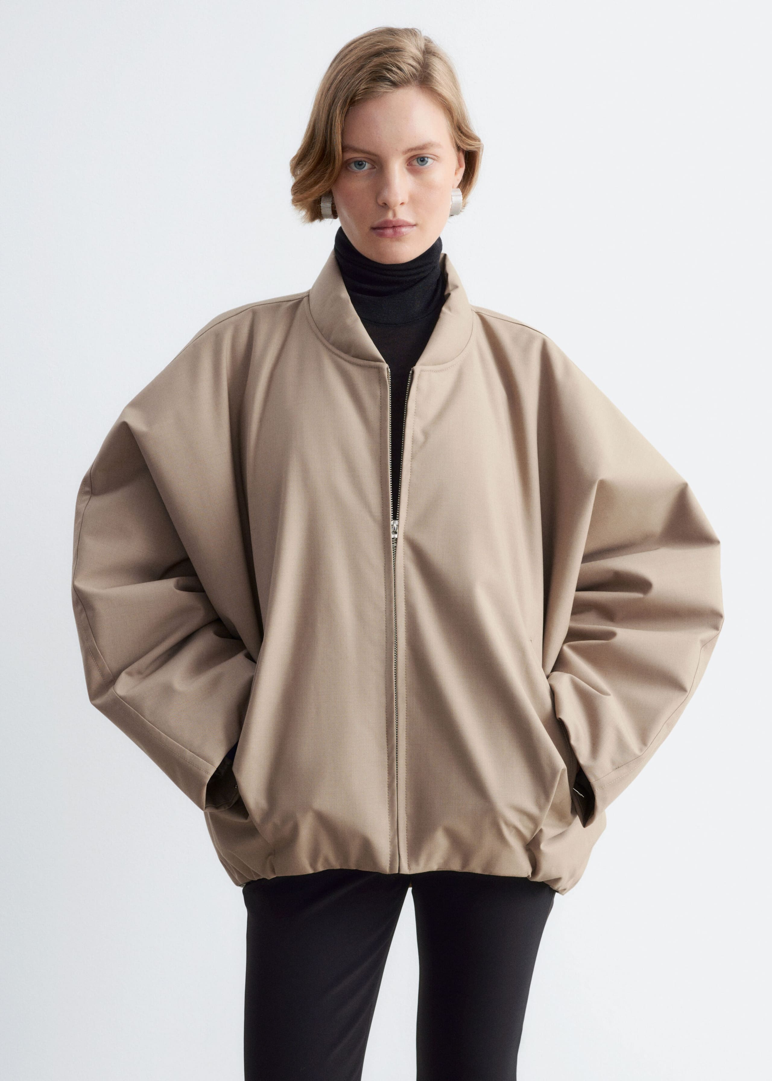 Oversized wollen bomberjack - Beige - Lookbook