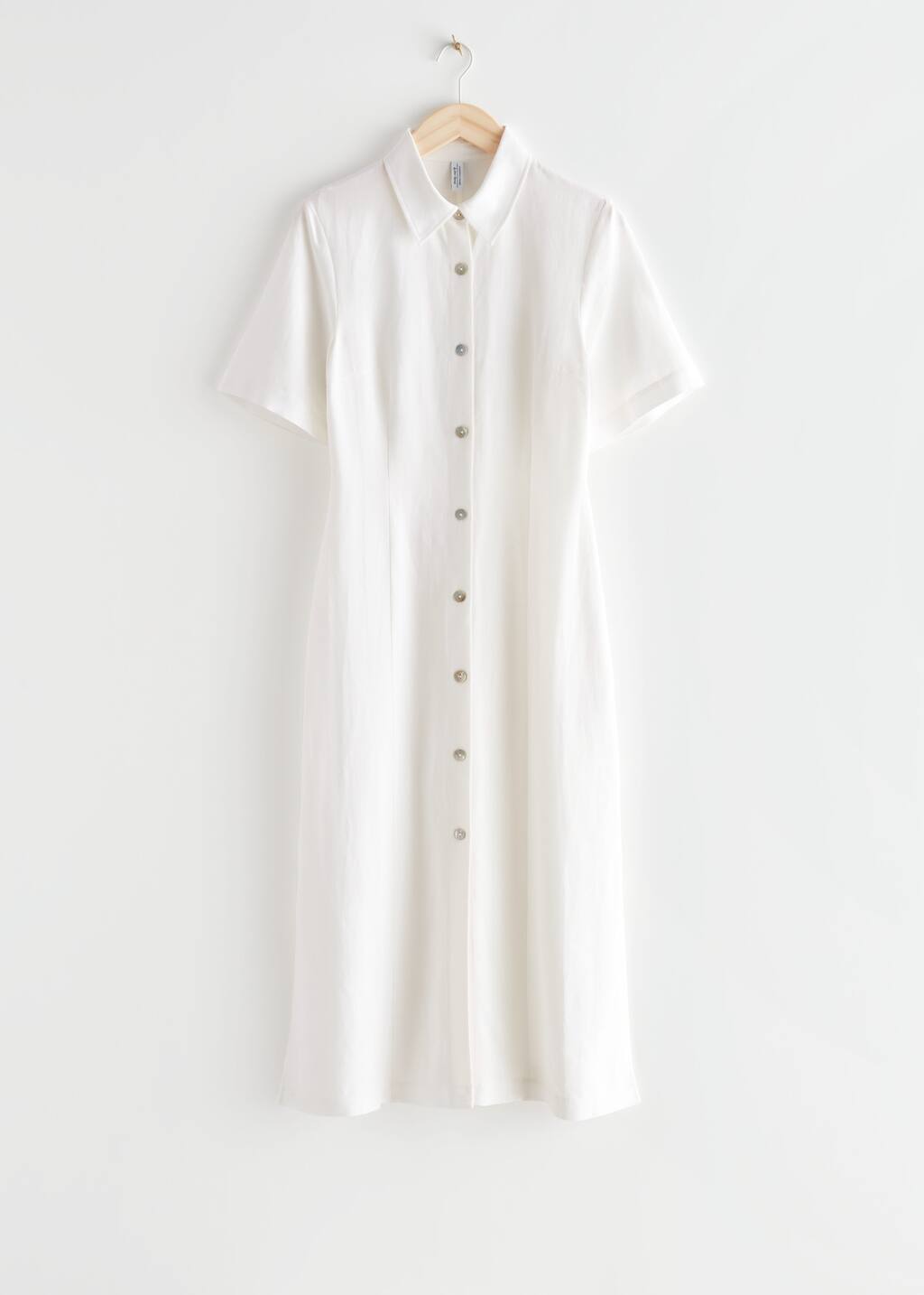 Shell Button Shirt Midi Dress - White - Bodegón
