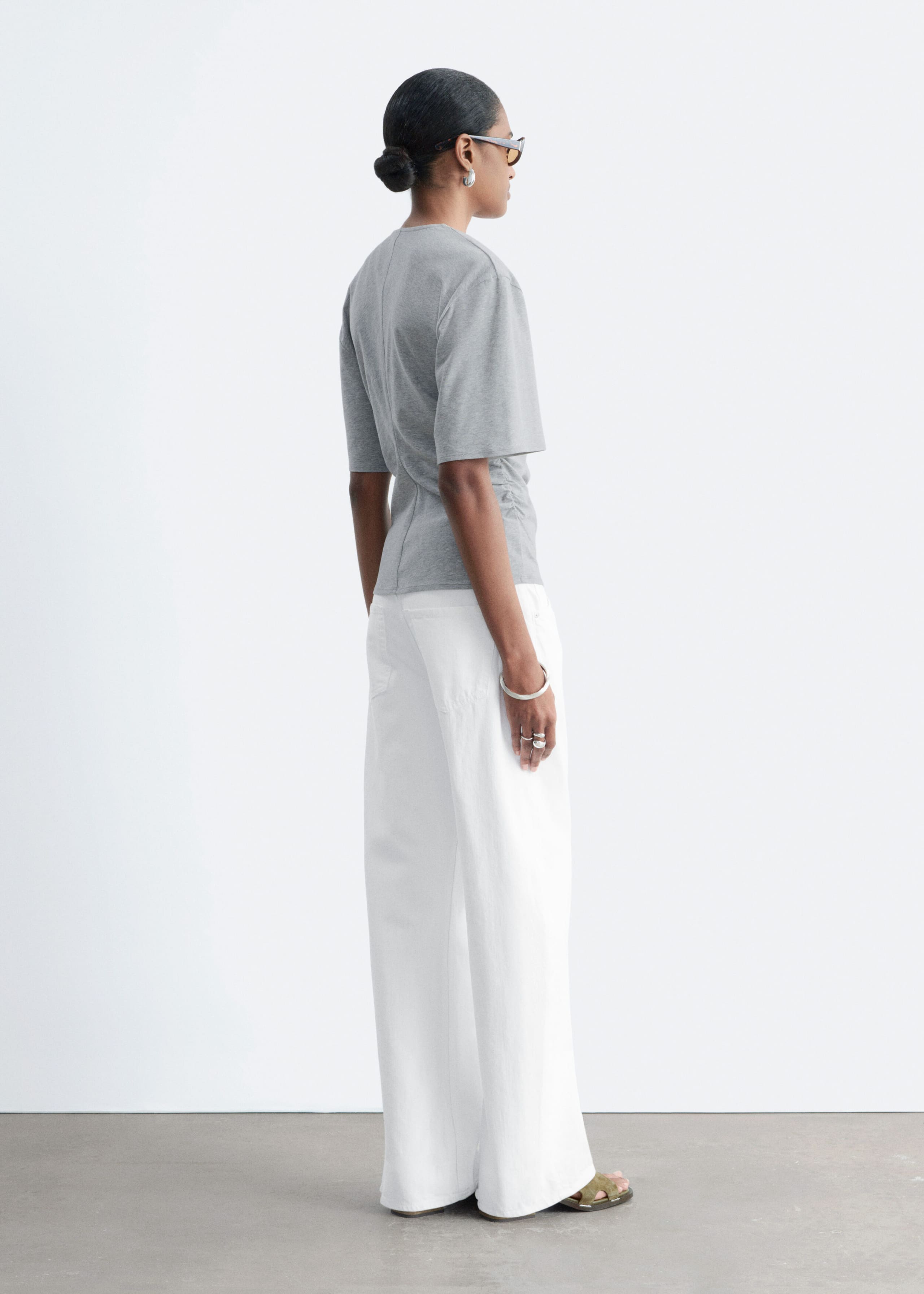 Image of Gathered V-Neck T-Shirt