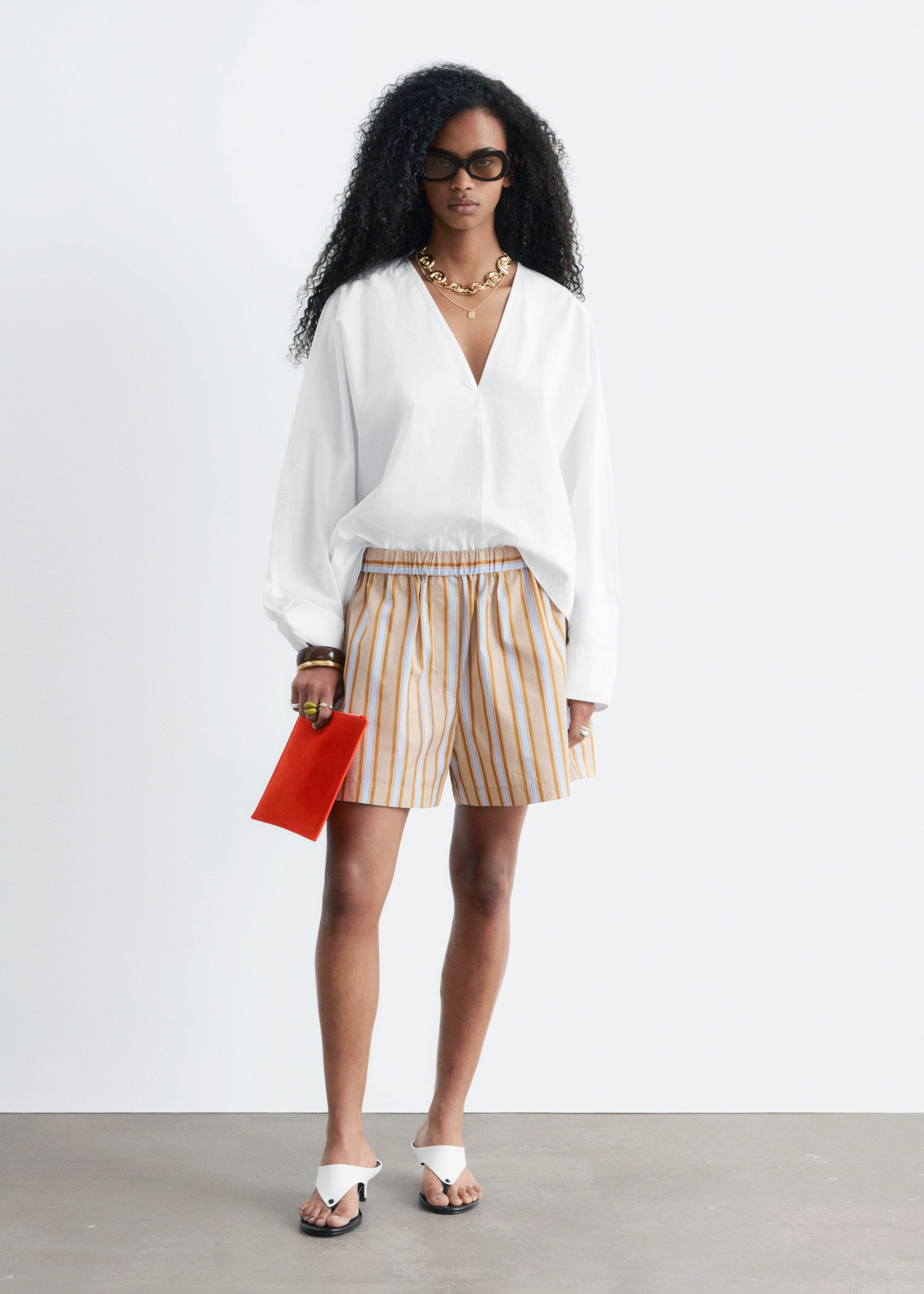 Image of Sculptural Cotton V-Neck Blouse