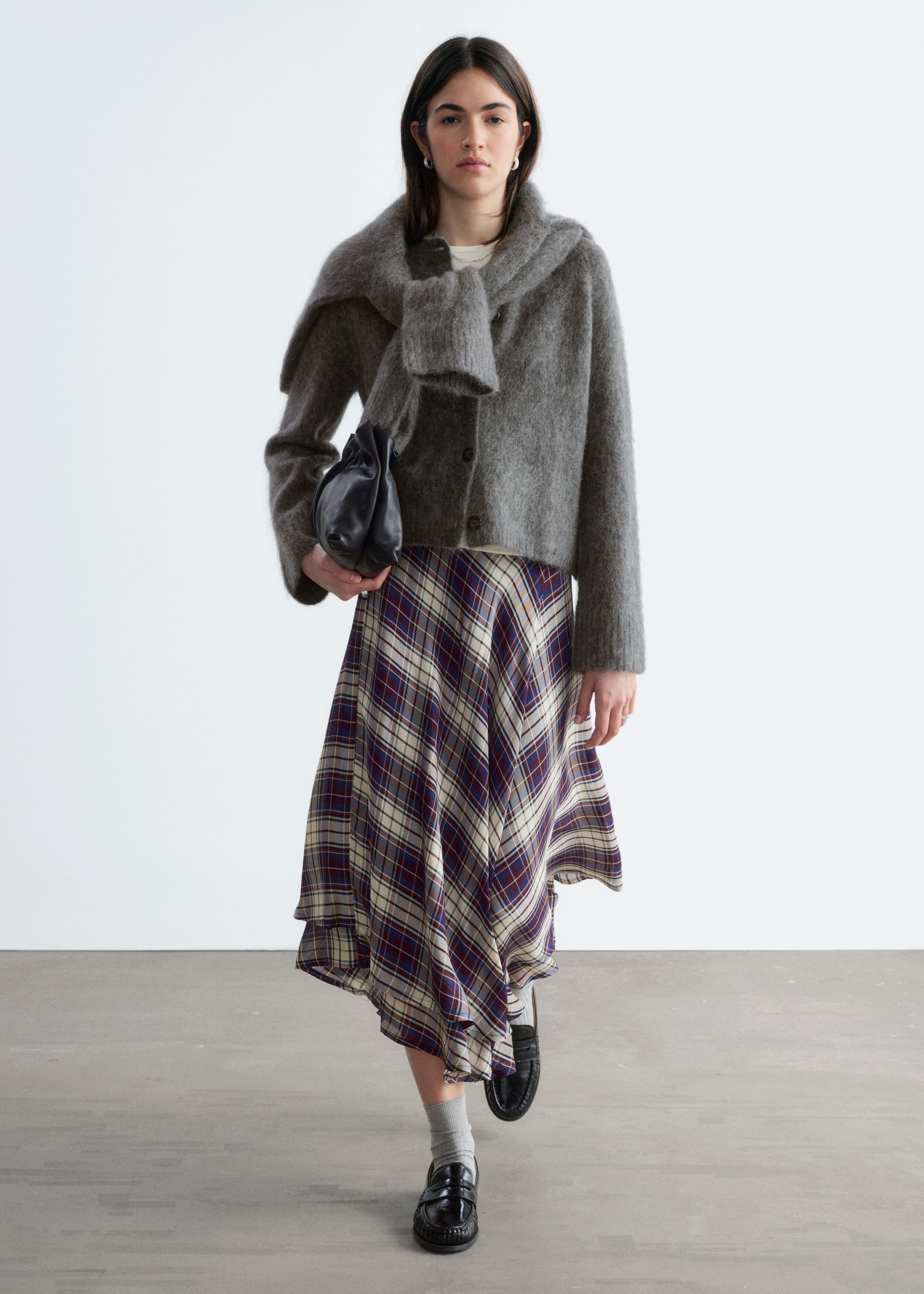 Mohair Blend Cardigan - Dark Grey - Lookbook