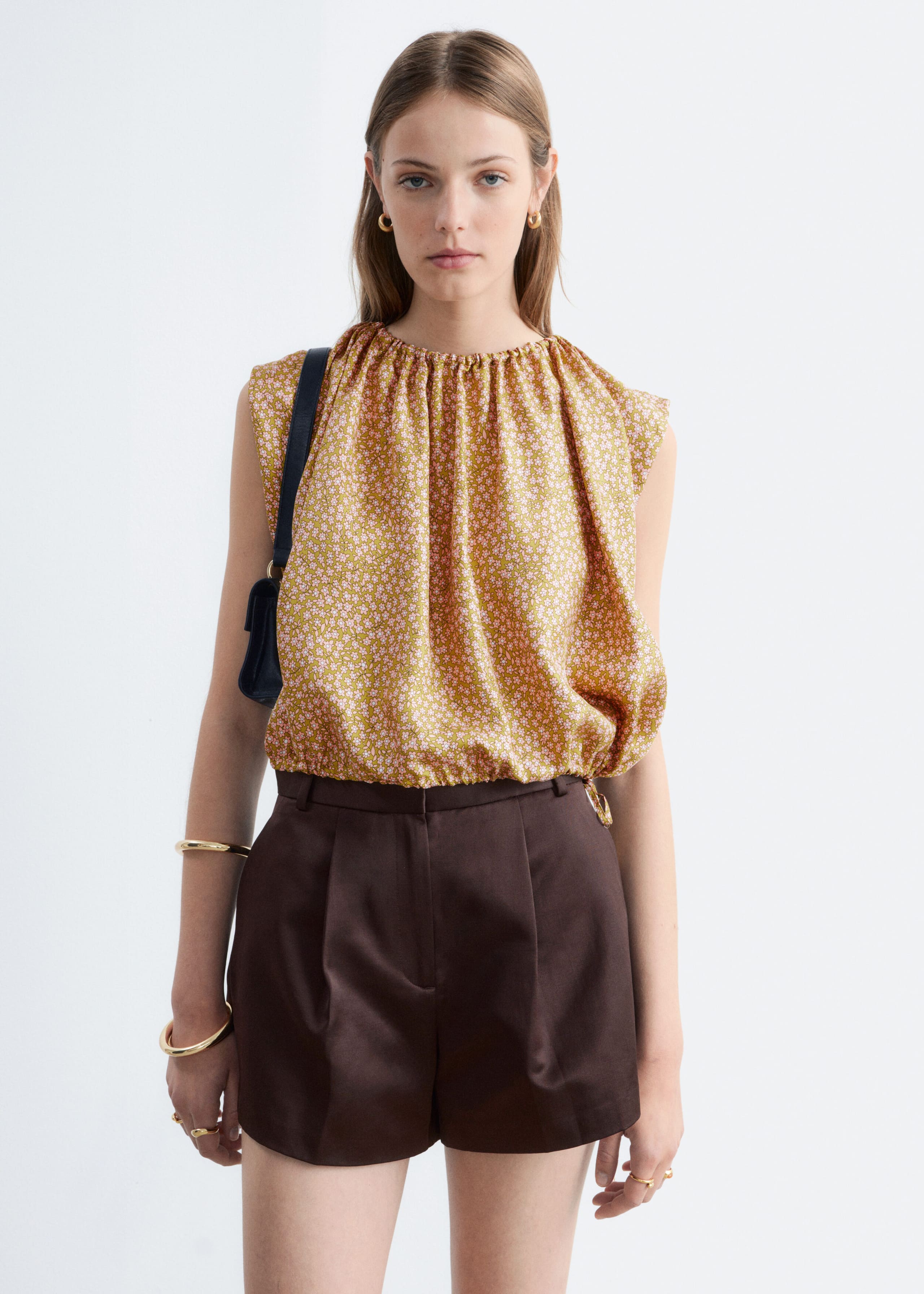 Image of Printed Drawstring Silk Top