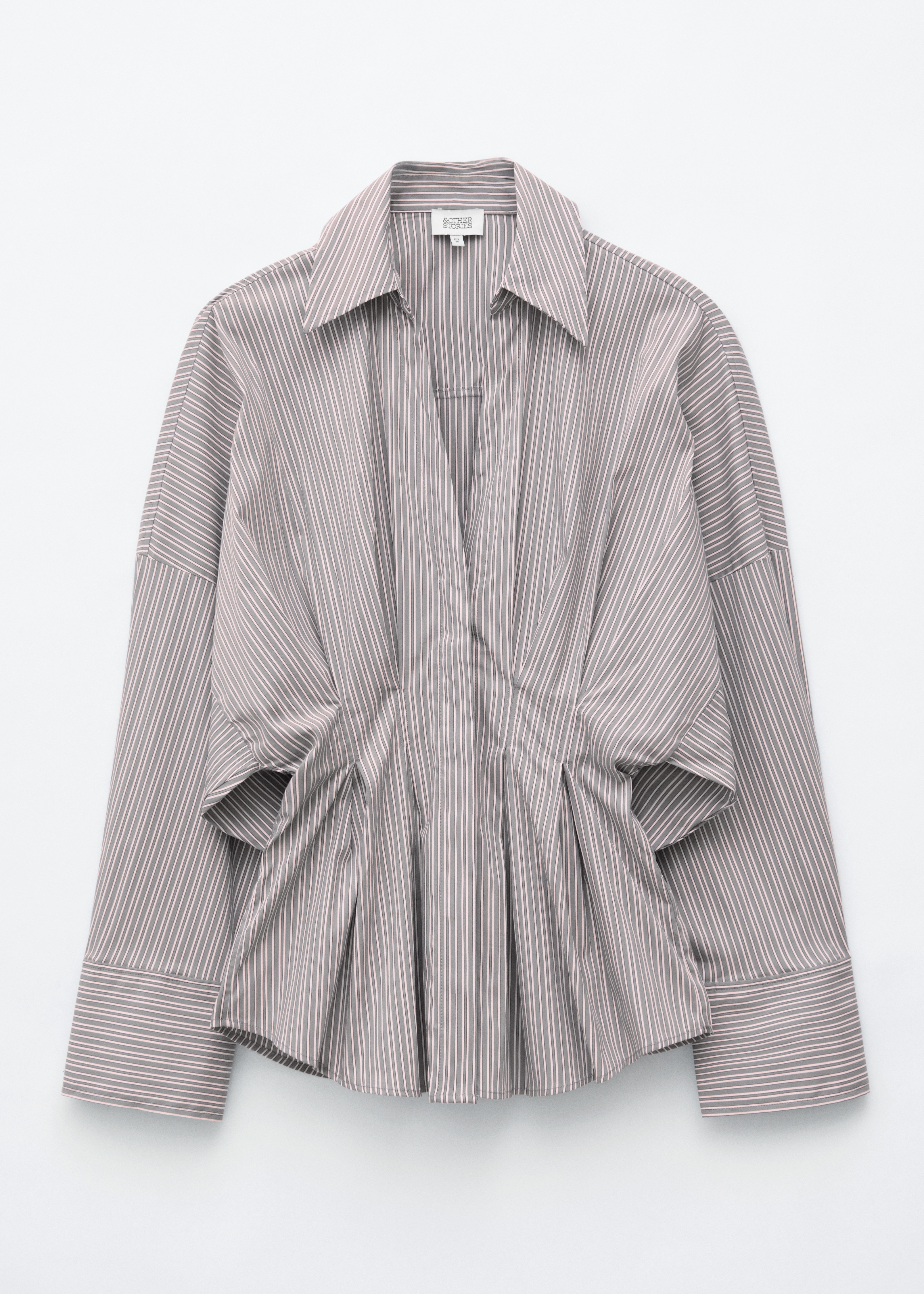 Fitted-Waist Cotton Shirt - Grey/Pink/Λευκό/Σκούρο Καφέ