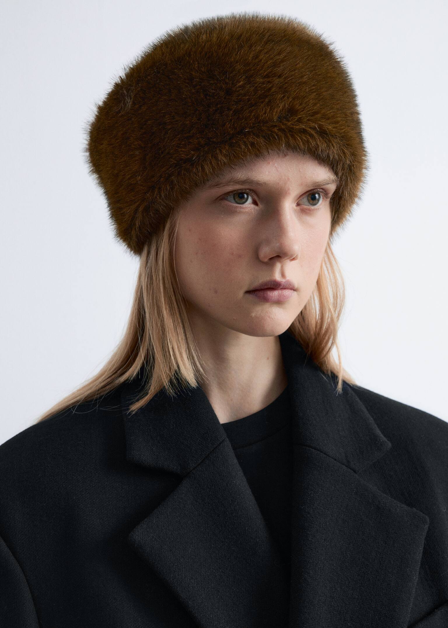 Faux Fur Hat - Brown/Cream