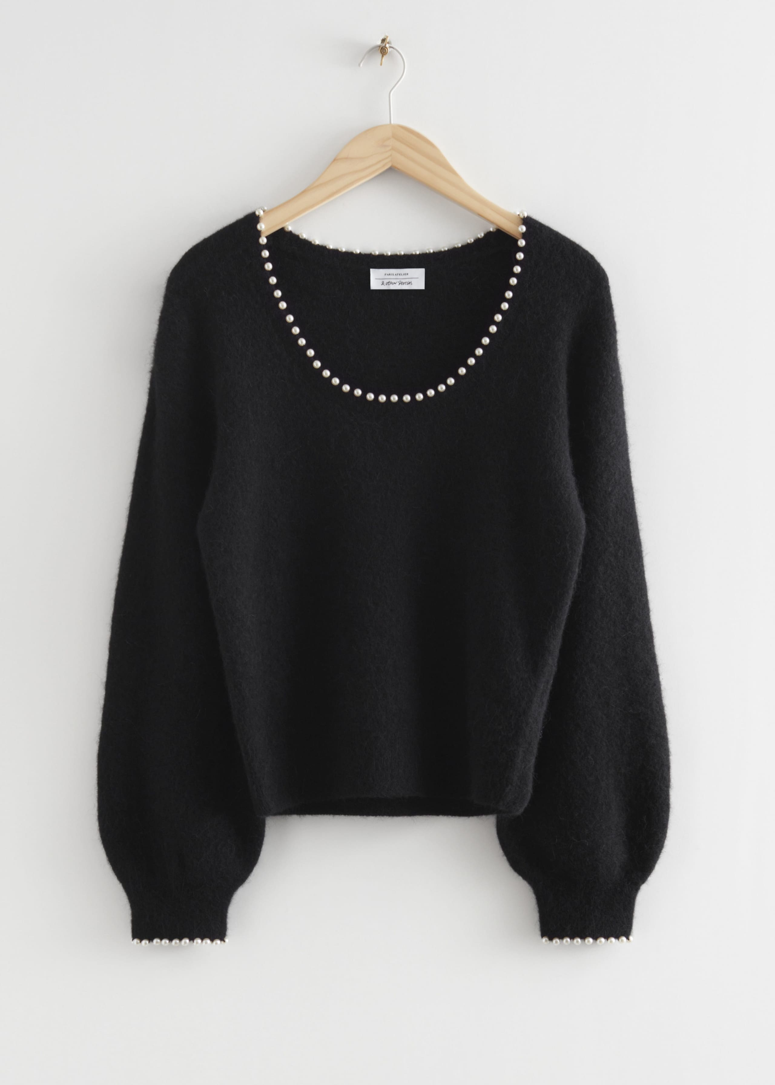PearlEmbellishedWoolKnitJumper - Black - Bodegón