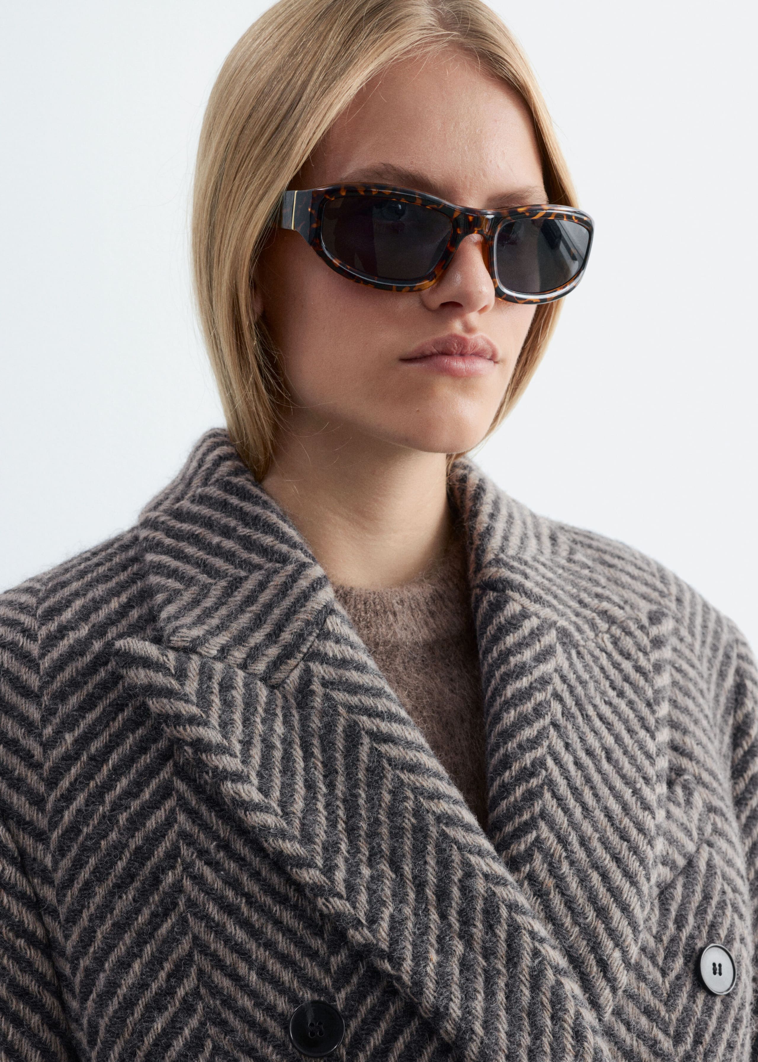 Double-breasted jas van katoen en wol - Beige - Lookbook