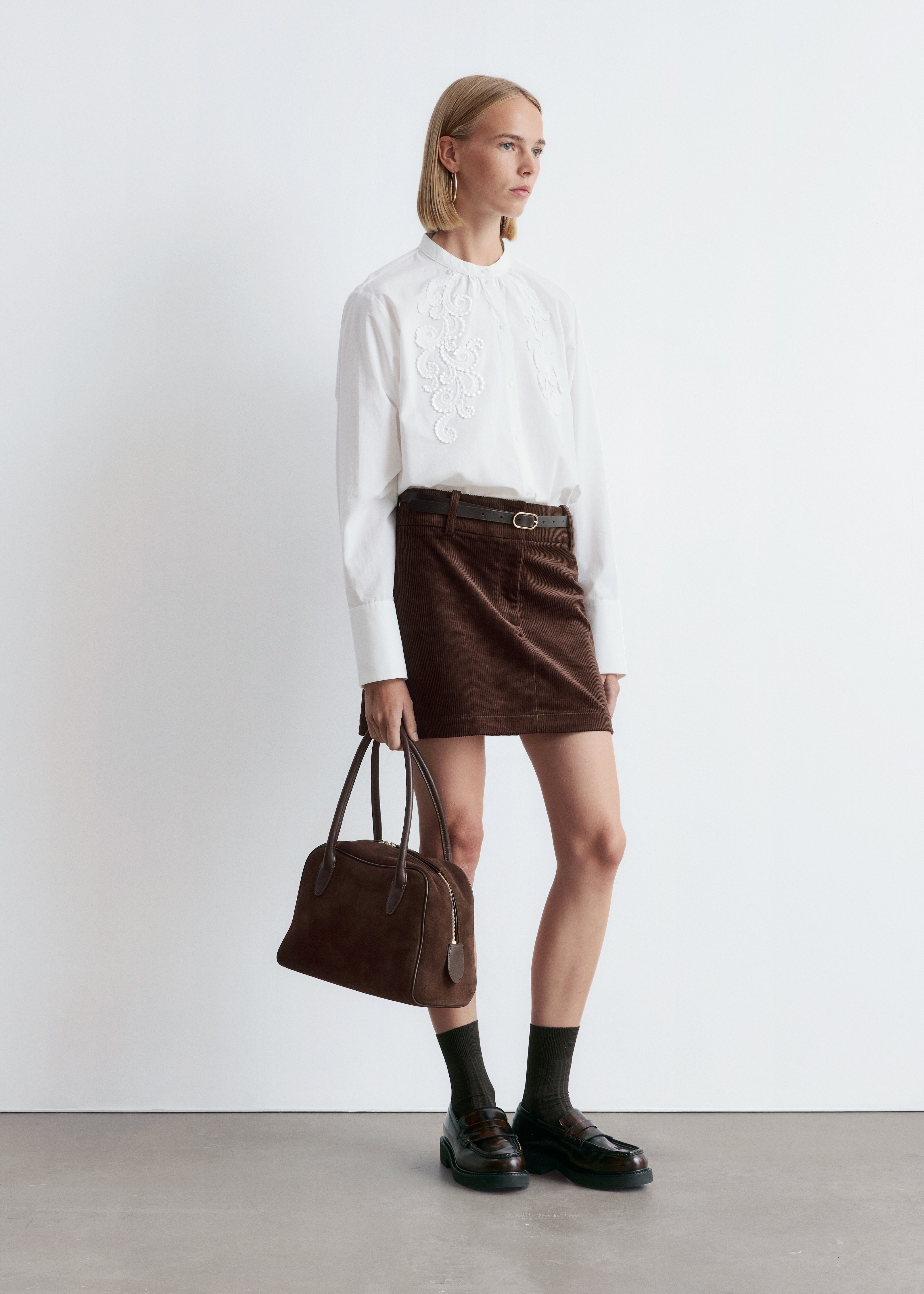 Κεντημένη Μπλούζα από Βαμβάκι - Λευκό/Μαύρο