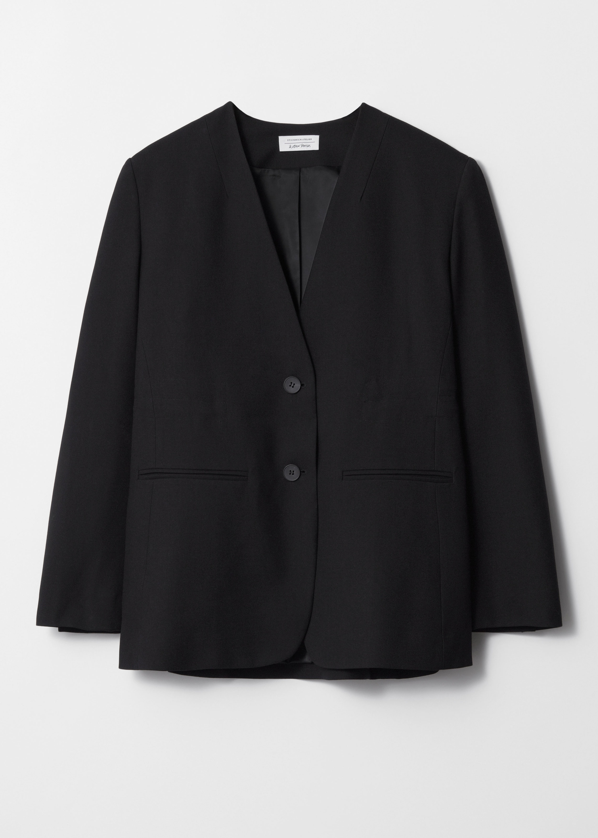 ジャケット・アウター Collarless Double Breasted Suit Jacket ASOS DESIGN collarless double breasted boxy suit jacket in black