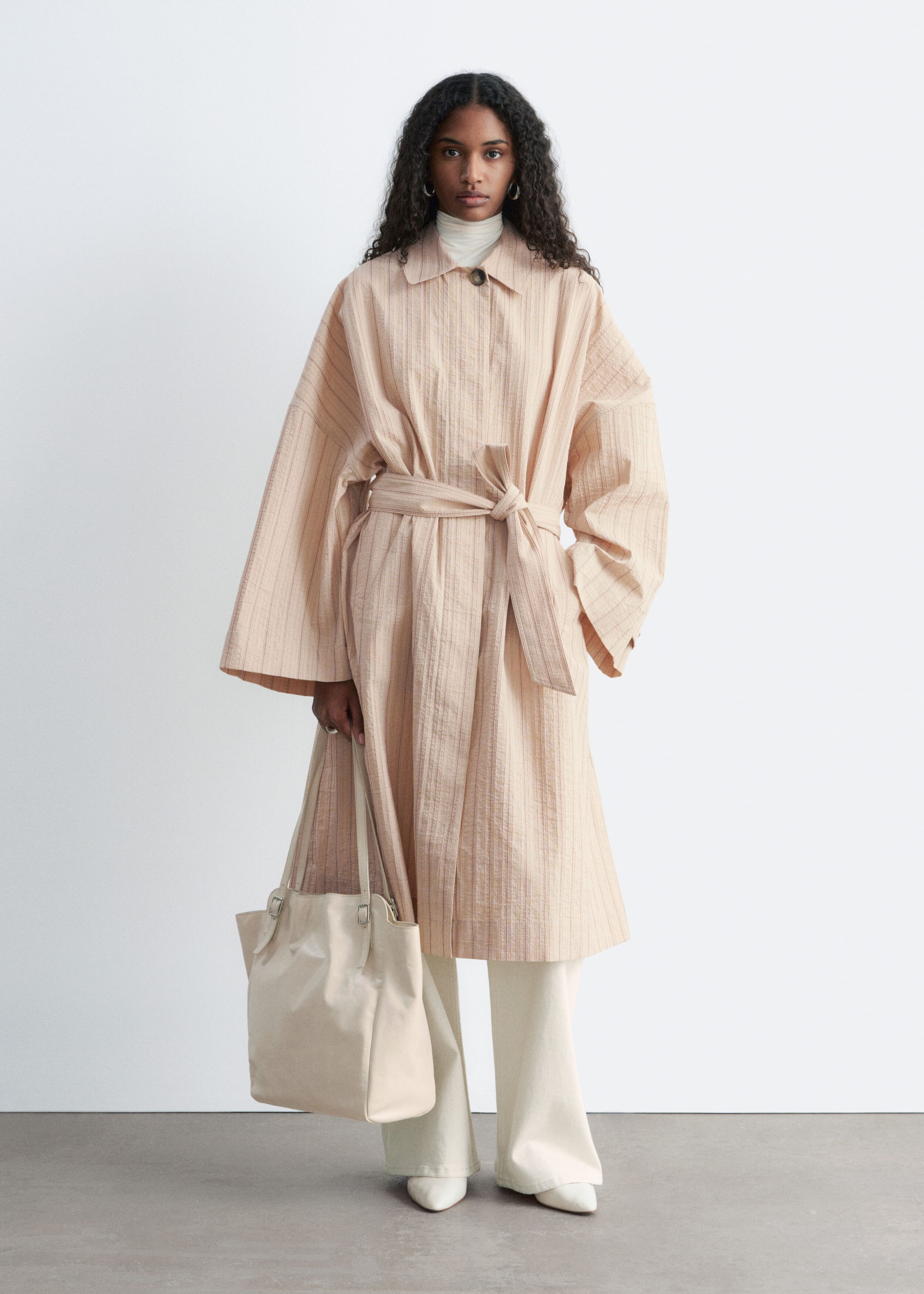 Image of Trench-coat oversize à fines rayures