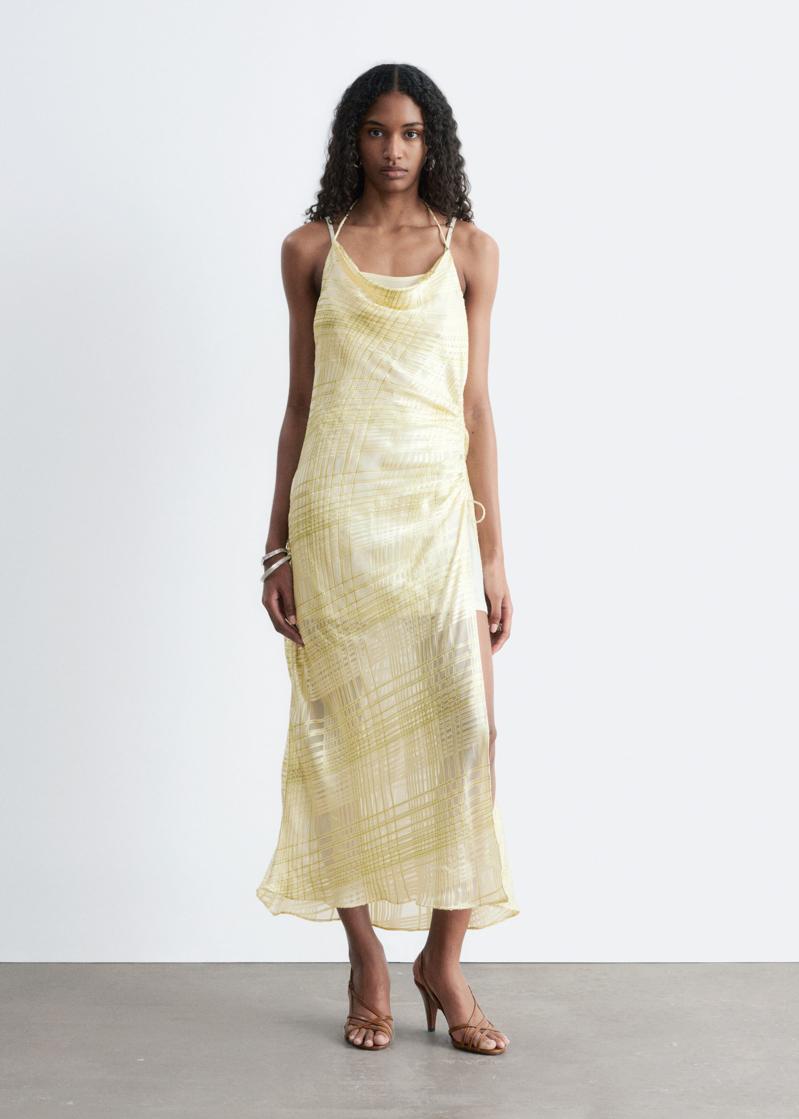 Image of Cowl-Neck Jacquard Midi Dress