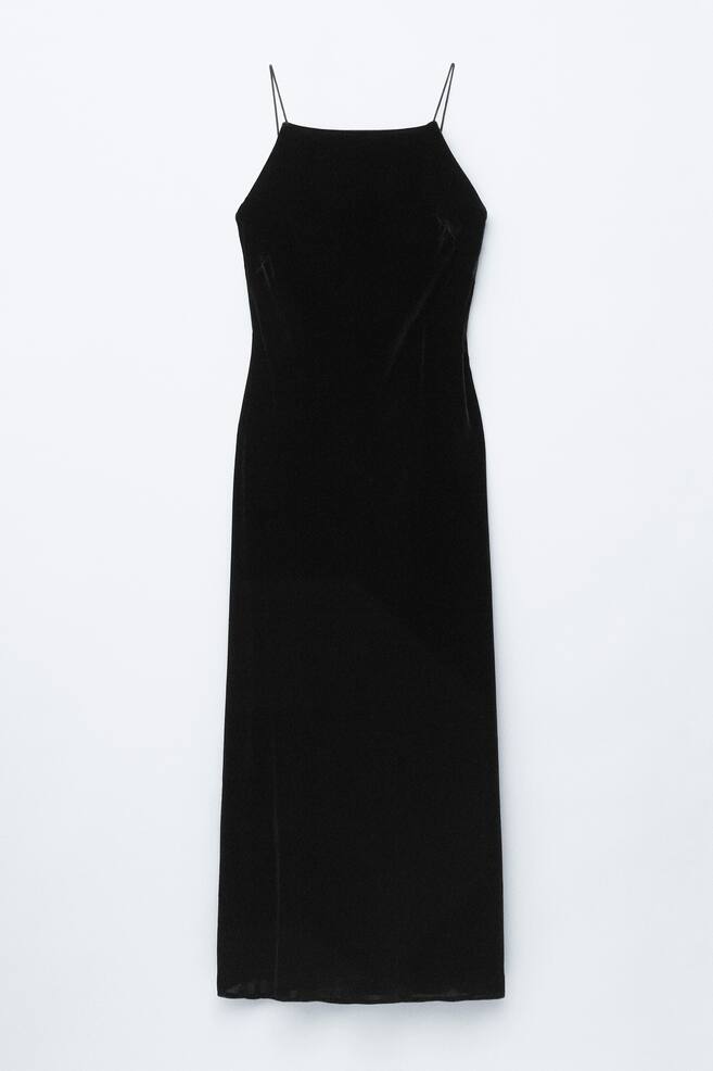 Strappy Velvet Midi Dress - Black - 1
