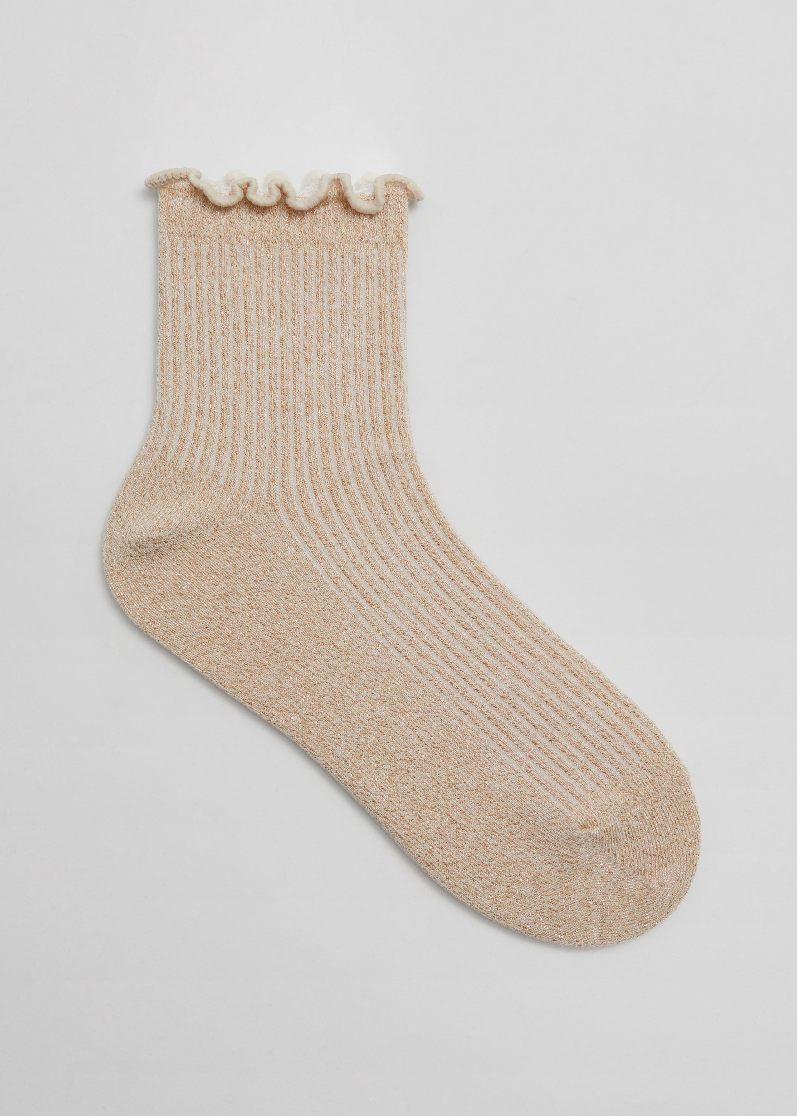 Błyszczące skarpetki z falbanką – Jasnoniebieski metalik – Martwa natura