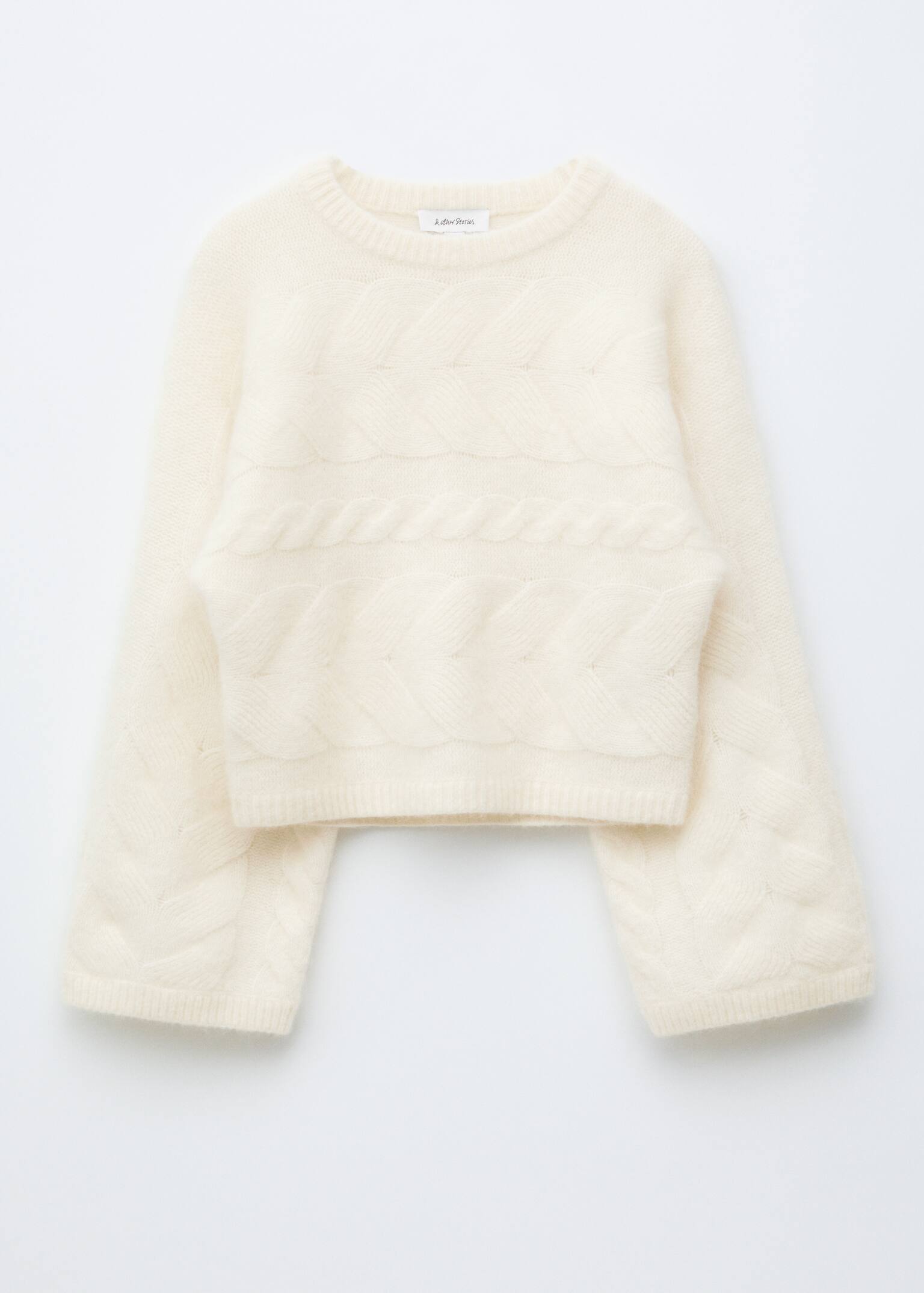 Pullover aus Mohairmischung mit Zopfstrickmuster - Weiß/Grau