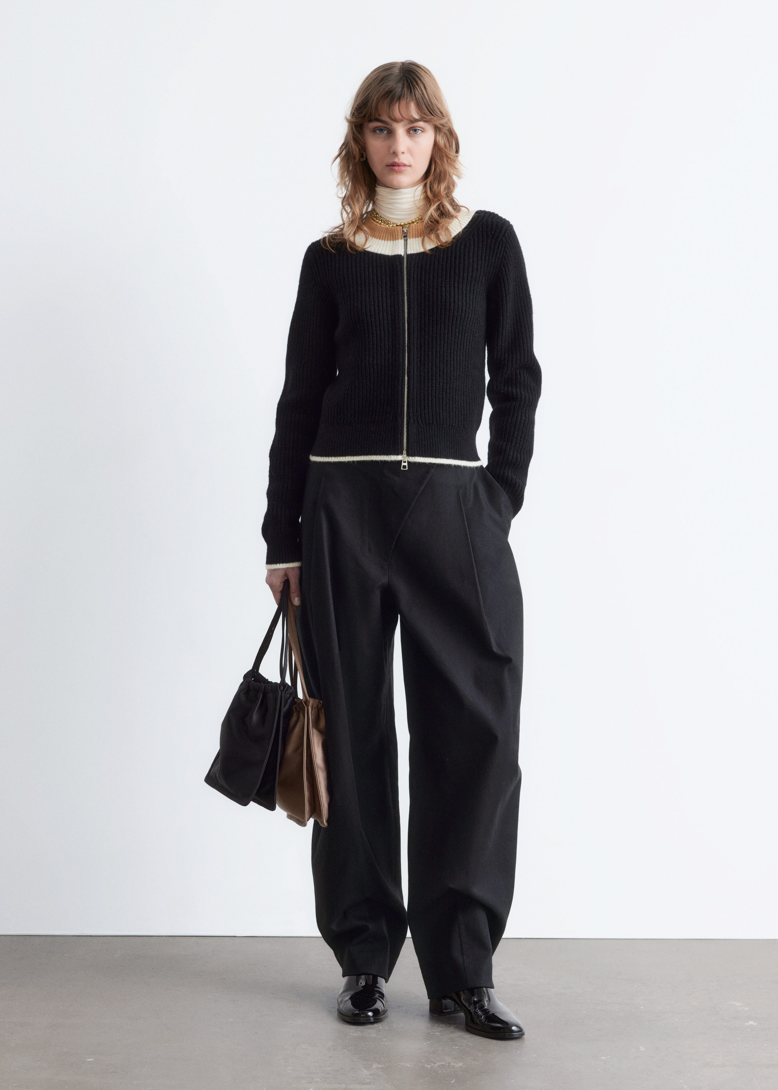 Contrast Trim Zip Cardigan - Black - & Other Stories BE