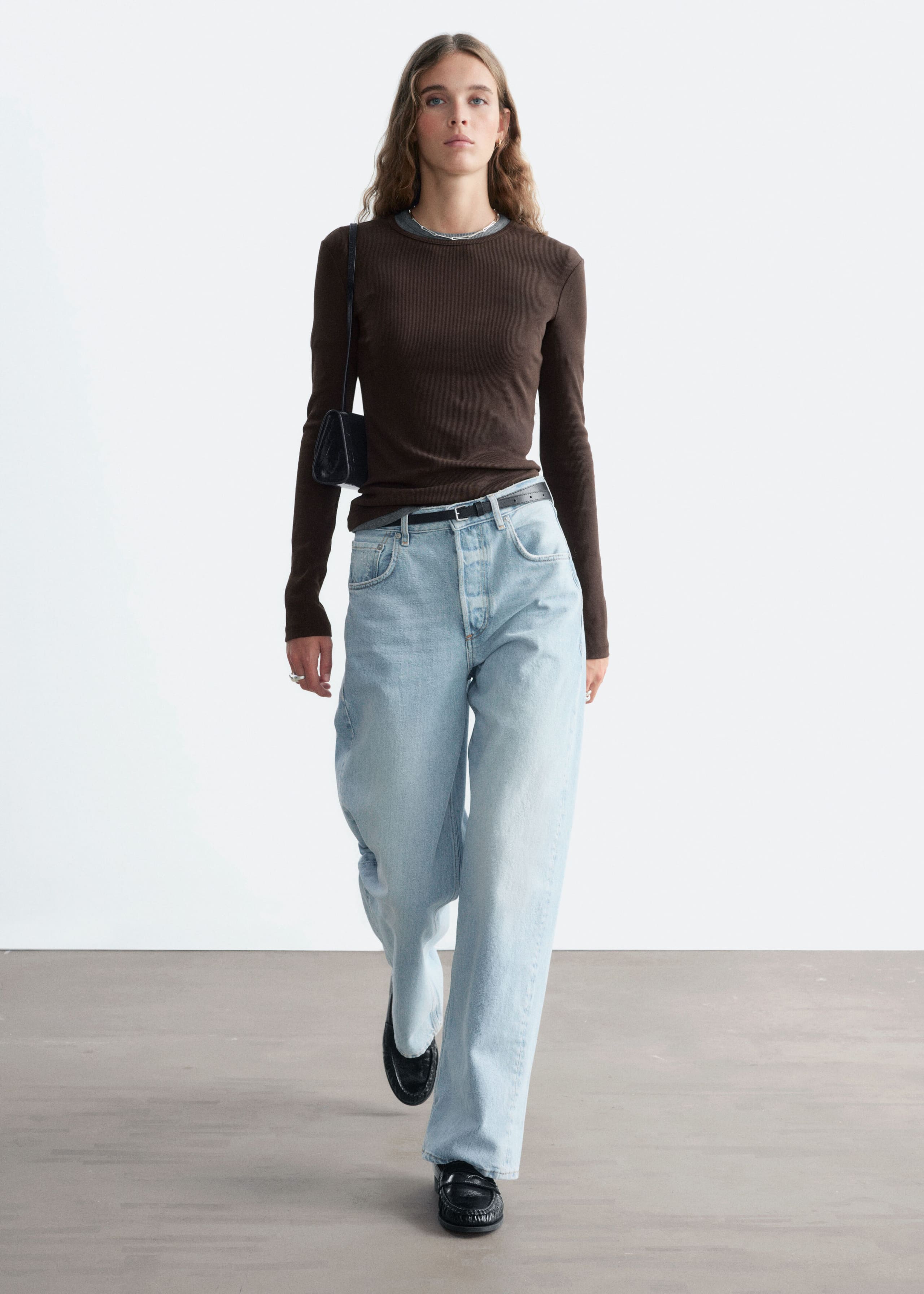 Geribbelde top met lange mouwen - Zwart - Lookbook