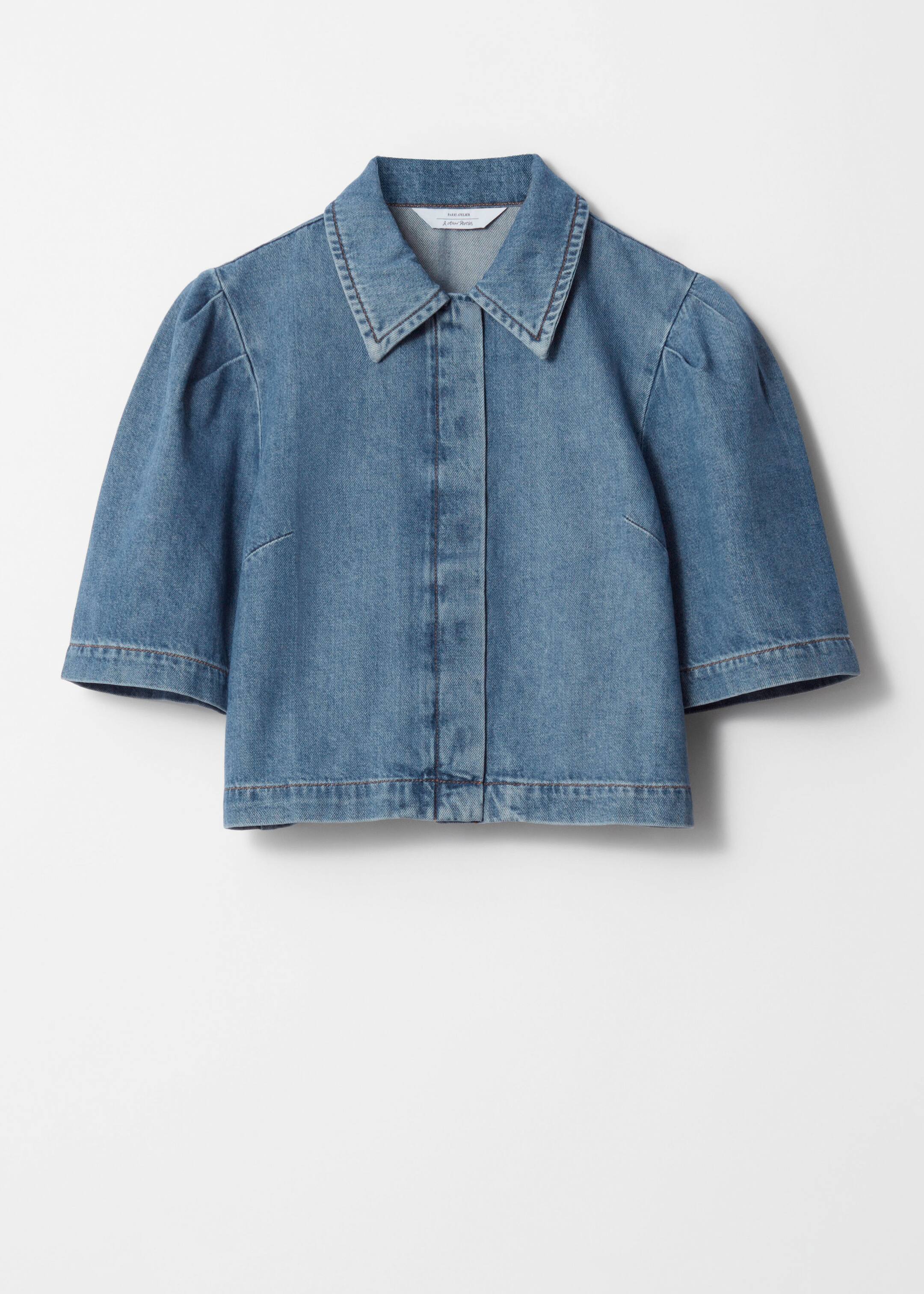 Visa större bild: Denimblus med puffärm - Blå - DAM | H&M FI 1