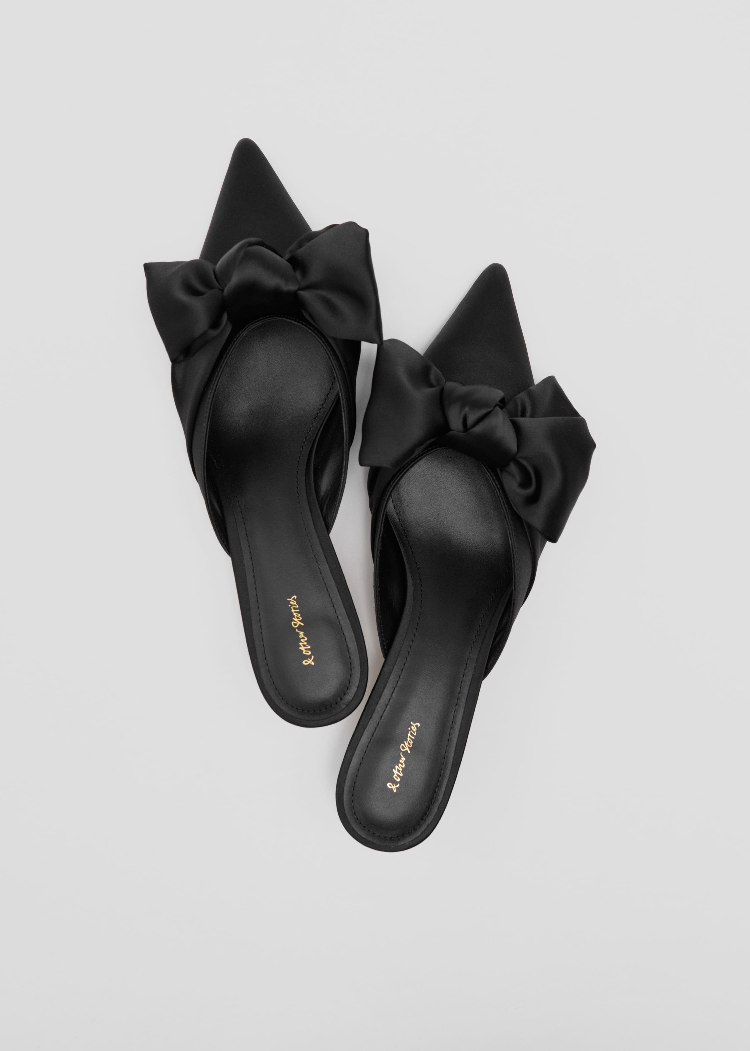 Soft Bow Satin Pumps - Black - Still Life
