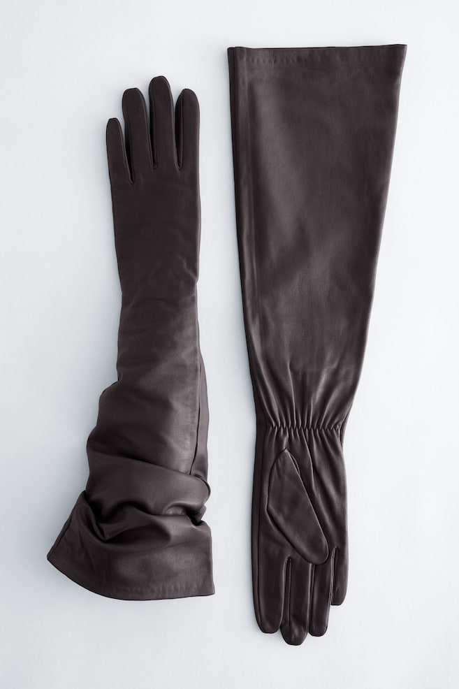 Gants longs en cuir - Marron foncé - 1