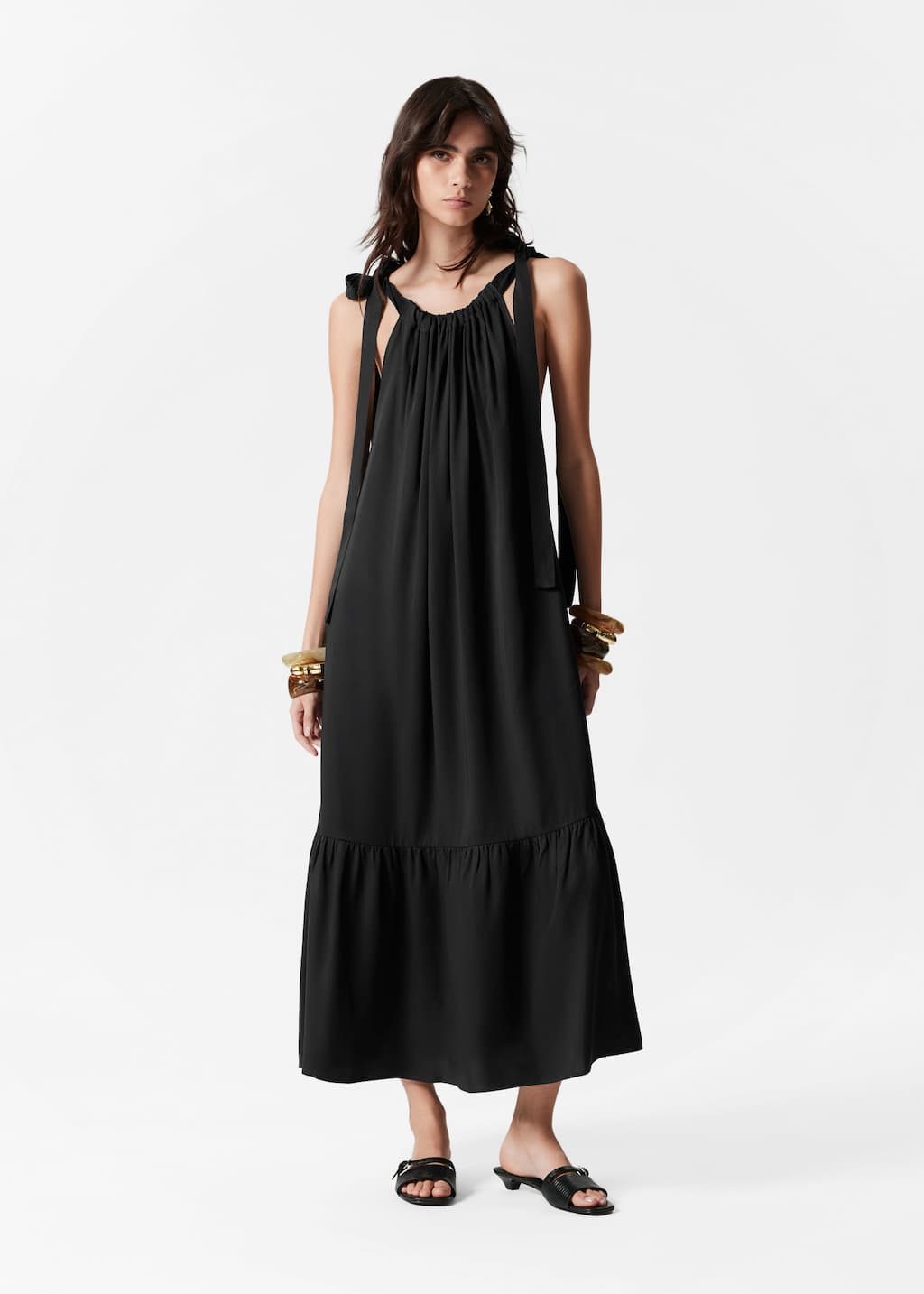Image of Gathered Sleeveless Midi Dress
