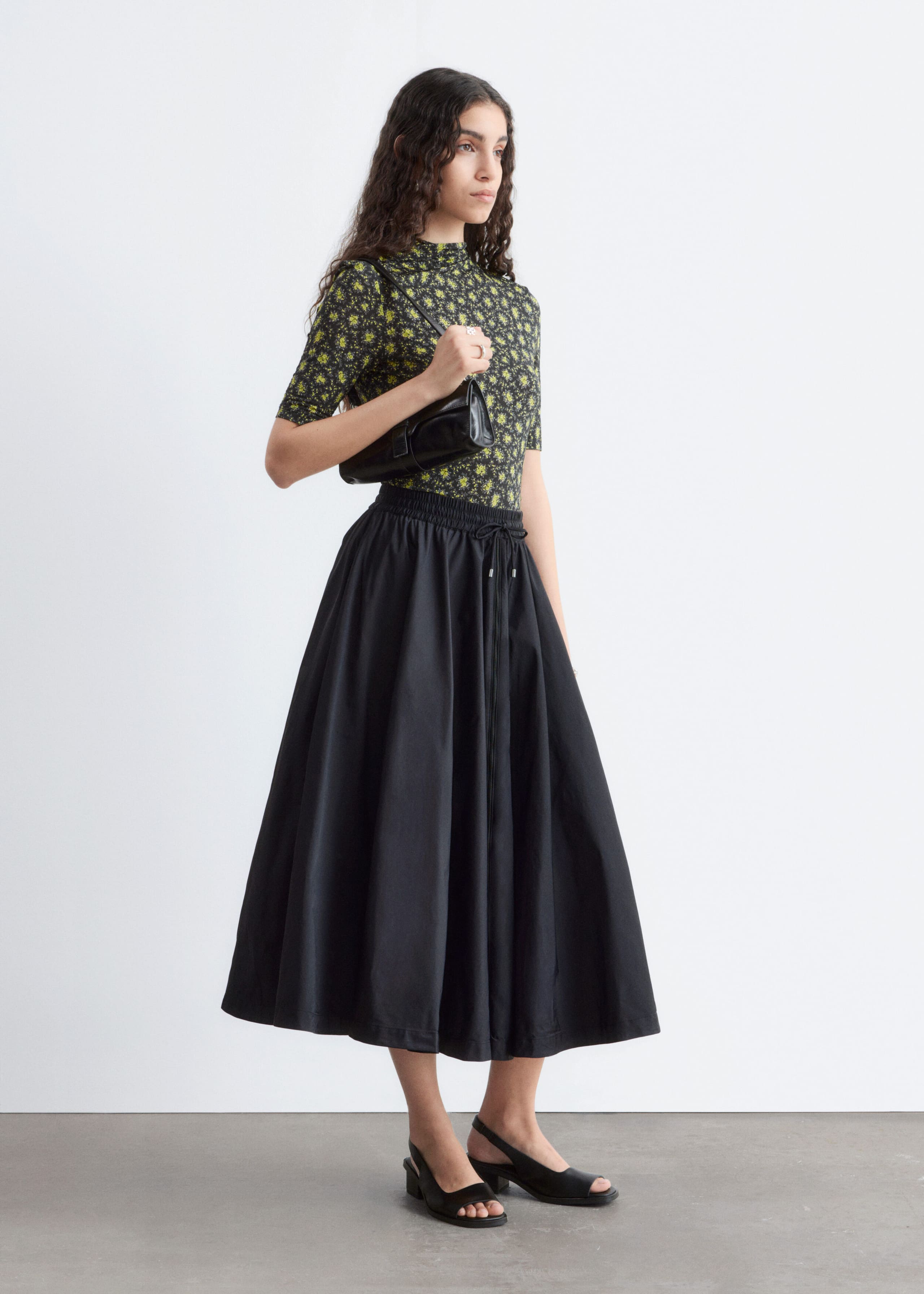 Image of Voluminous Drawstring Midi Skirt