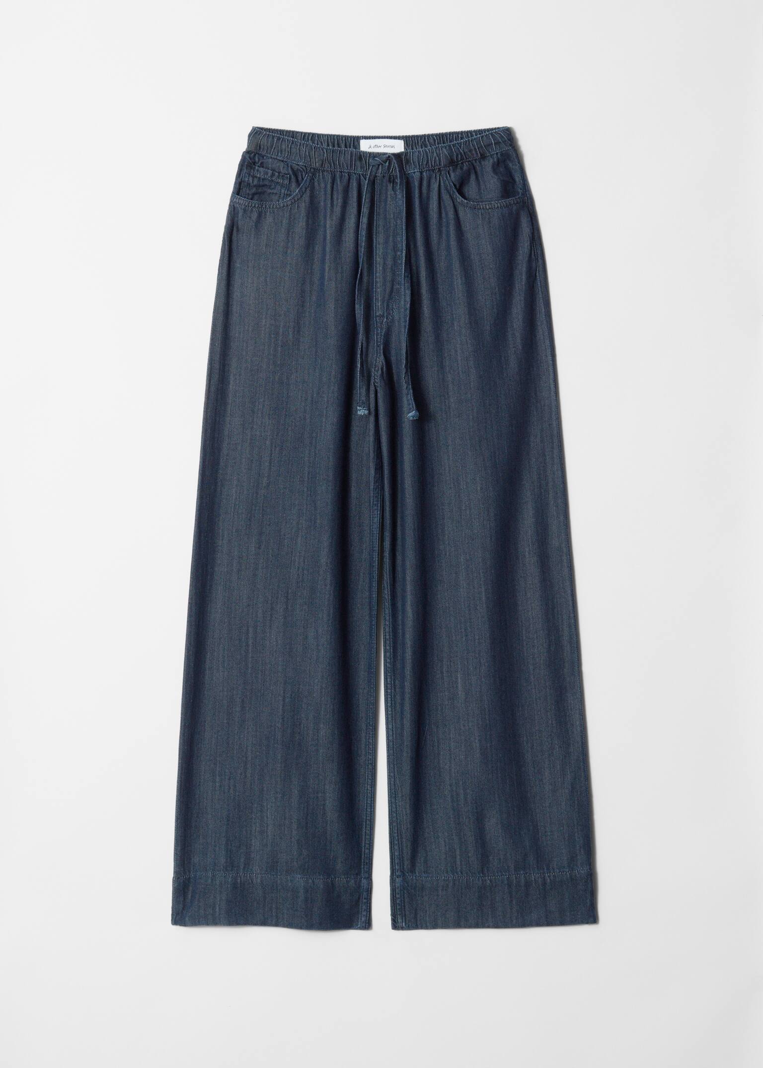 Bő szárú húzózsinóros farmer - Sötétkék - 2