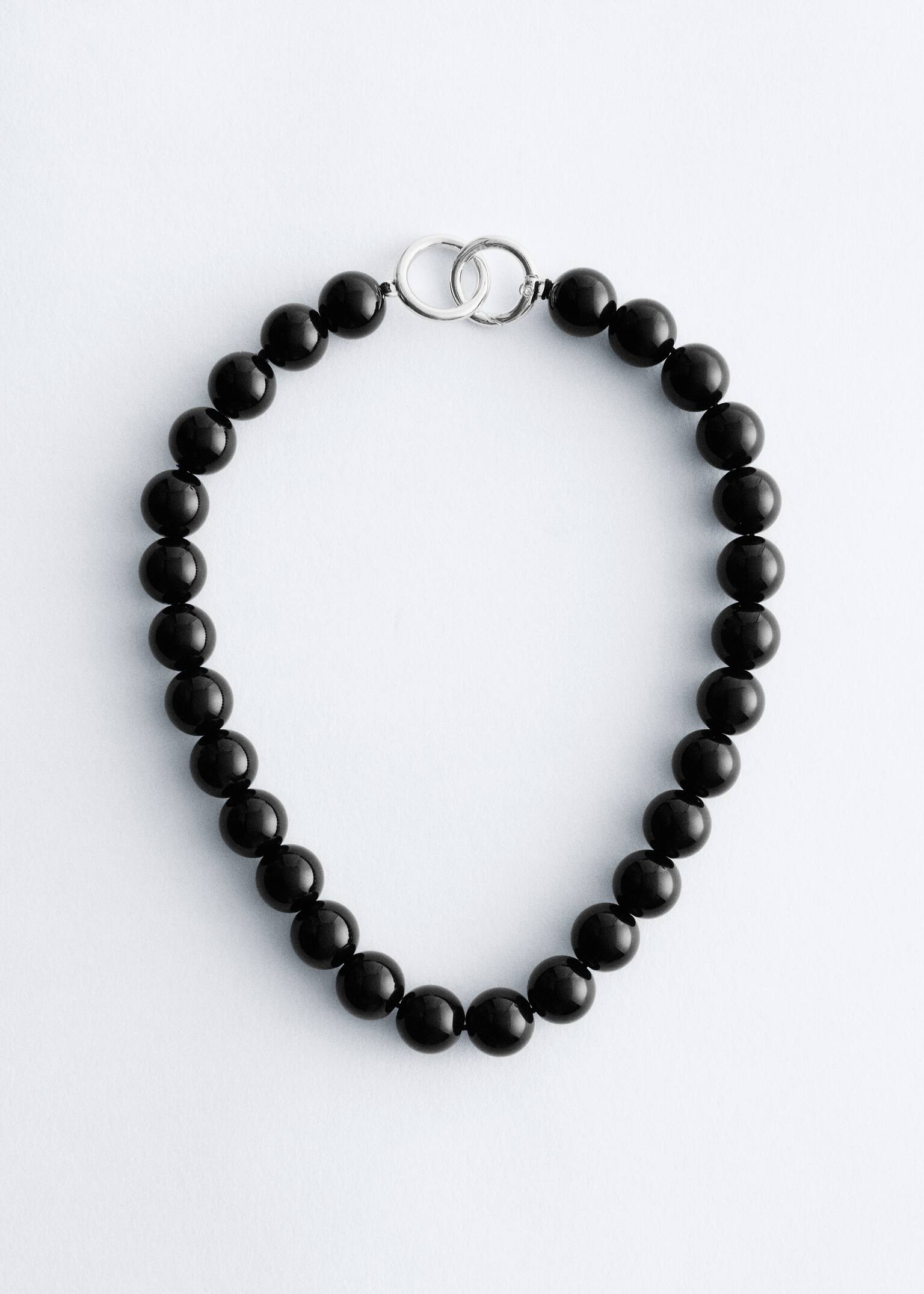Short Stone Bead Necklace - Black/Green - 2