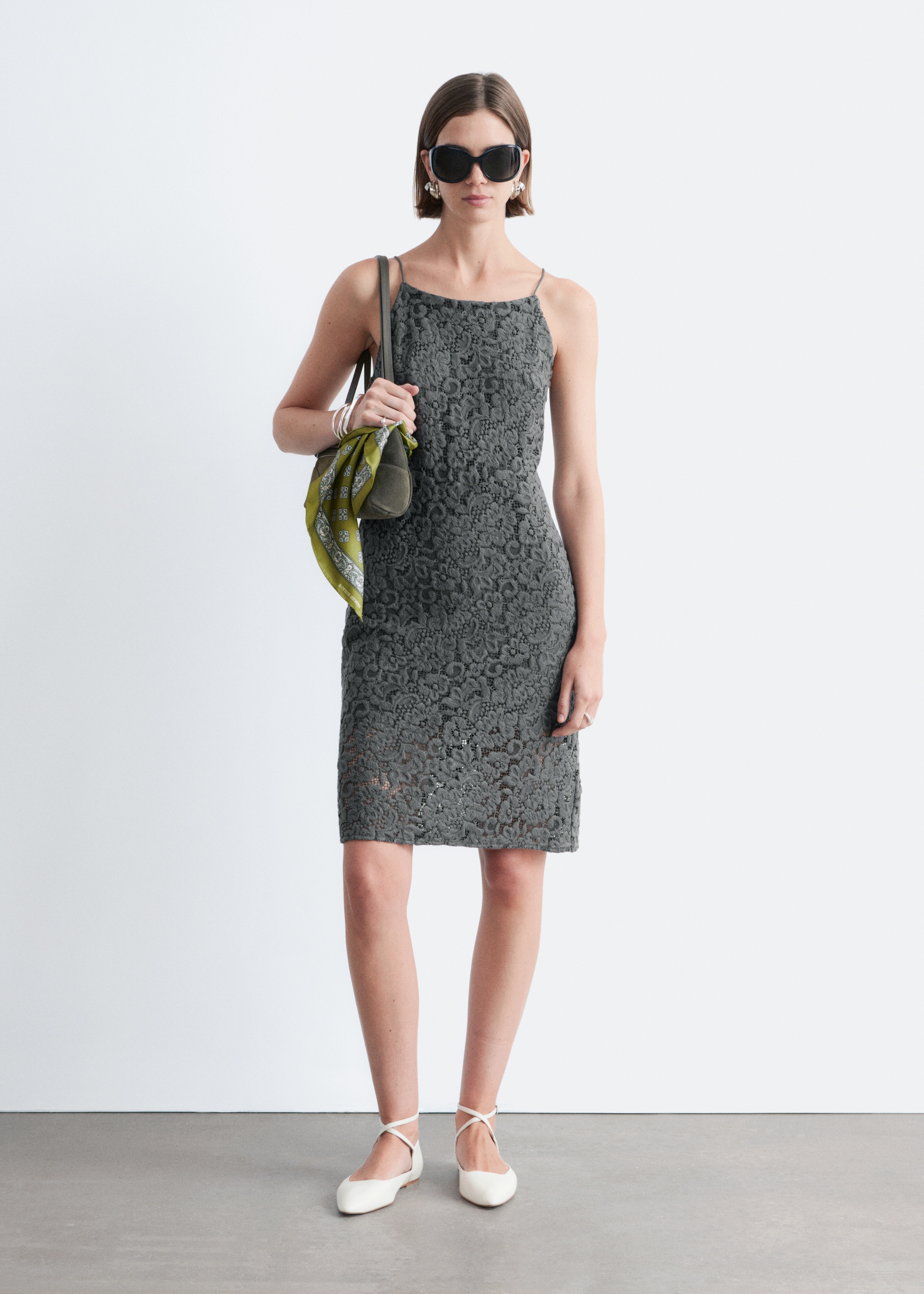 Csipke midi ruha - Sötétszürke