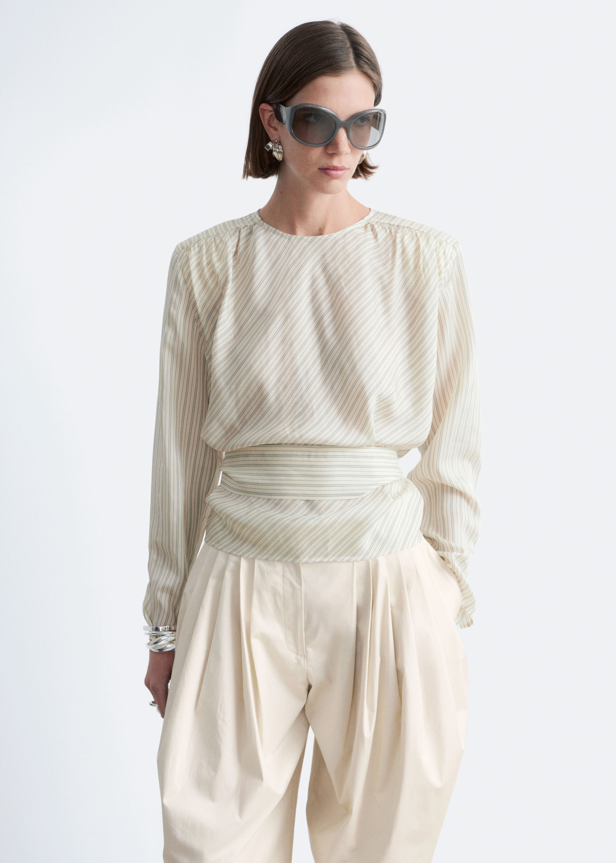 Image of Gathered Tie-Belt Blouse