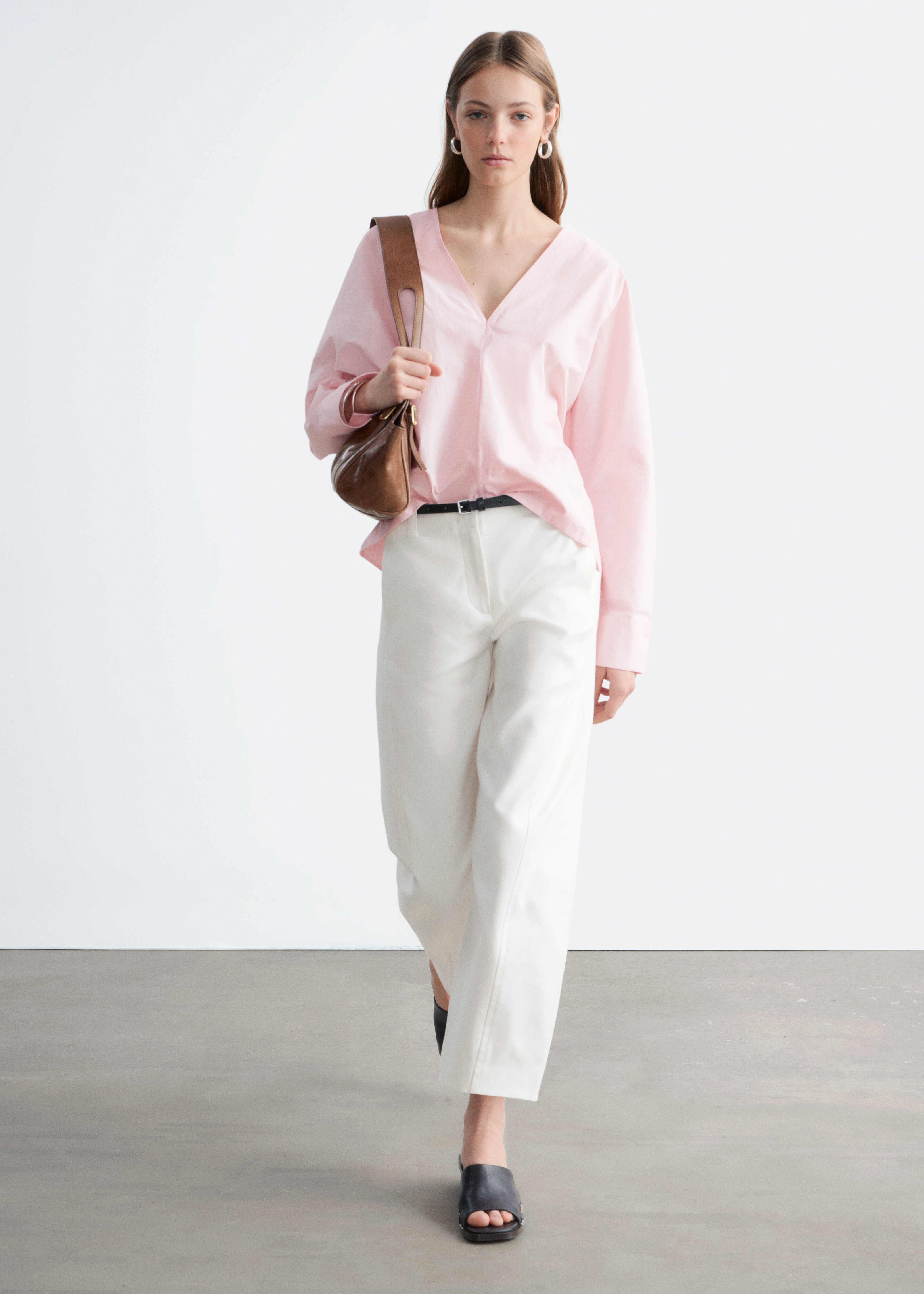 Barrel-Leg Cotton Twill Trousers