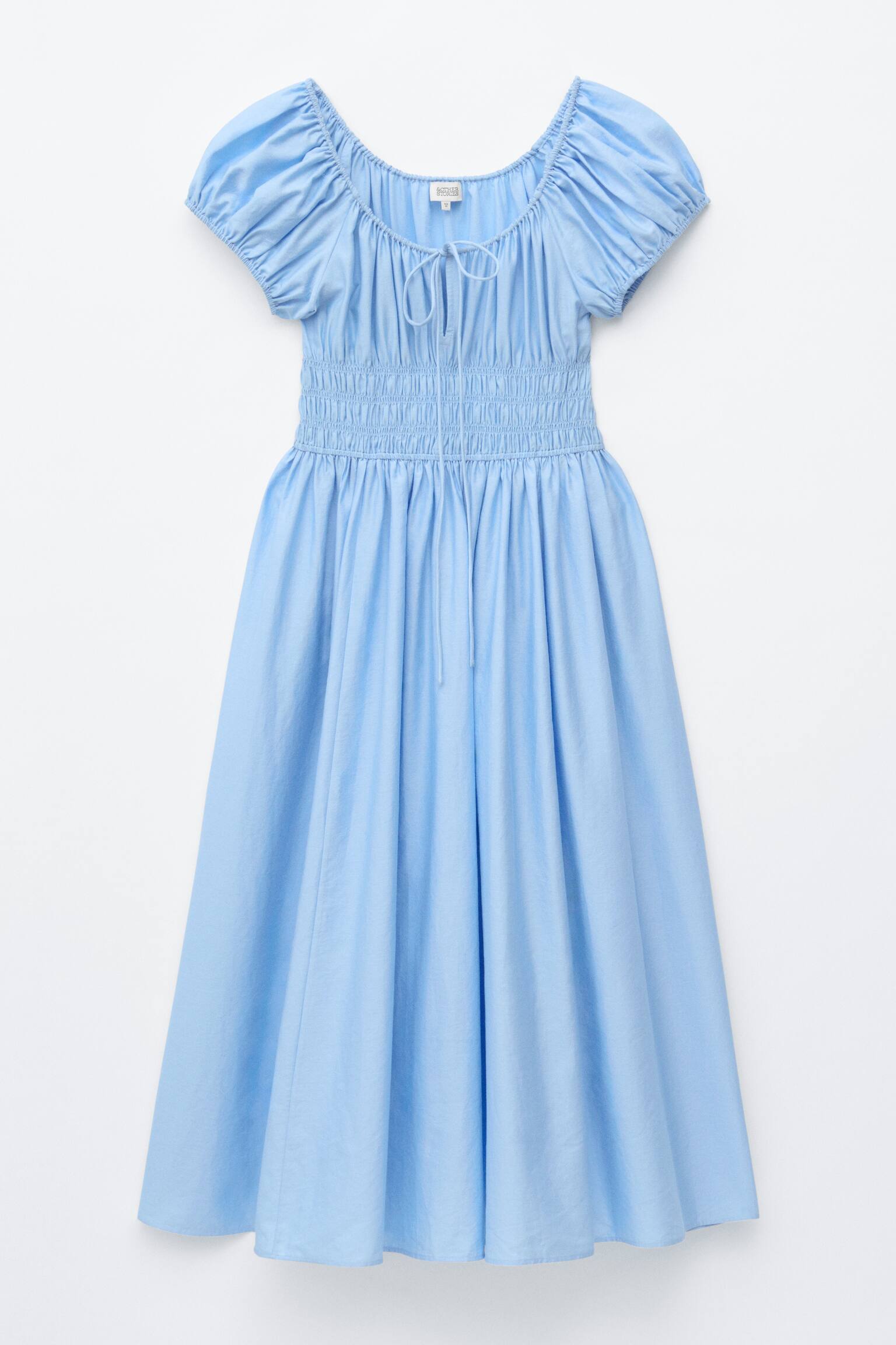 Cotton Smocked Midi Dress - תכלת - 1