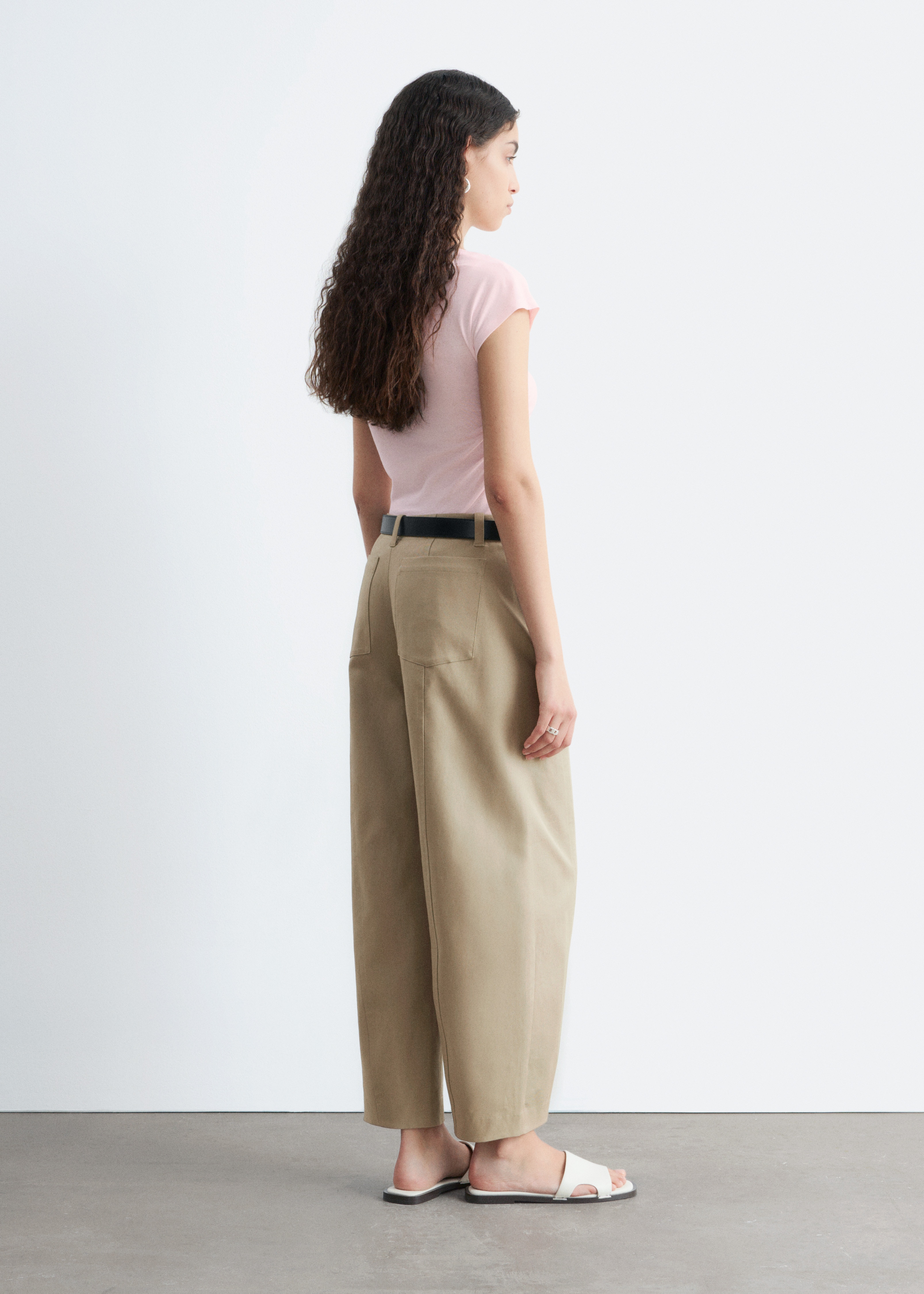 Barrel-Leg Cotton Twill Trousers