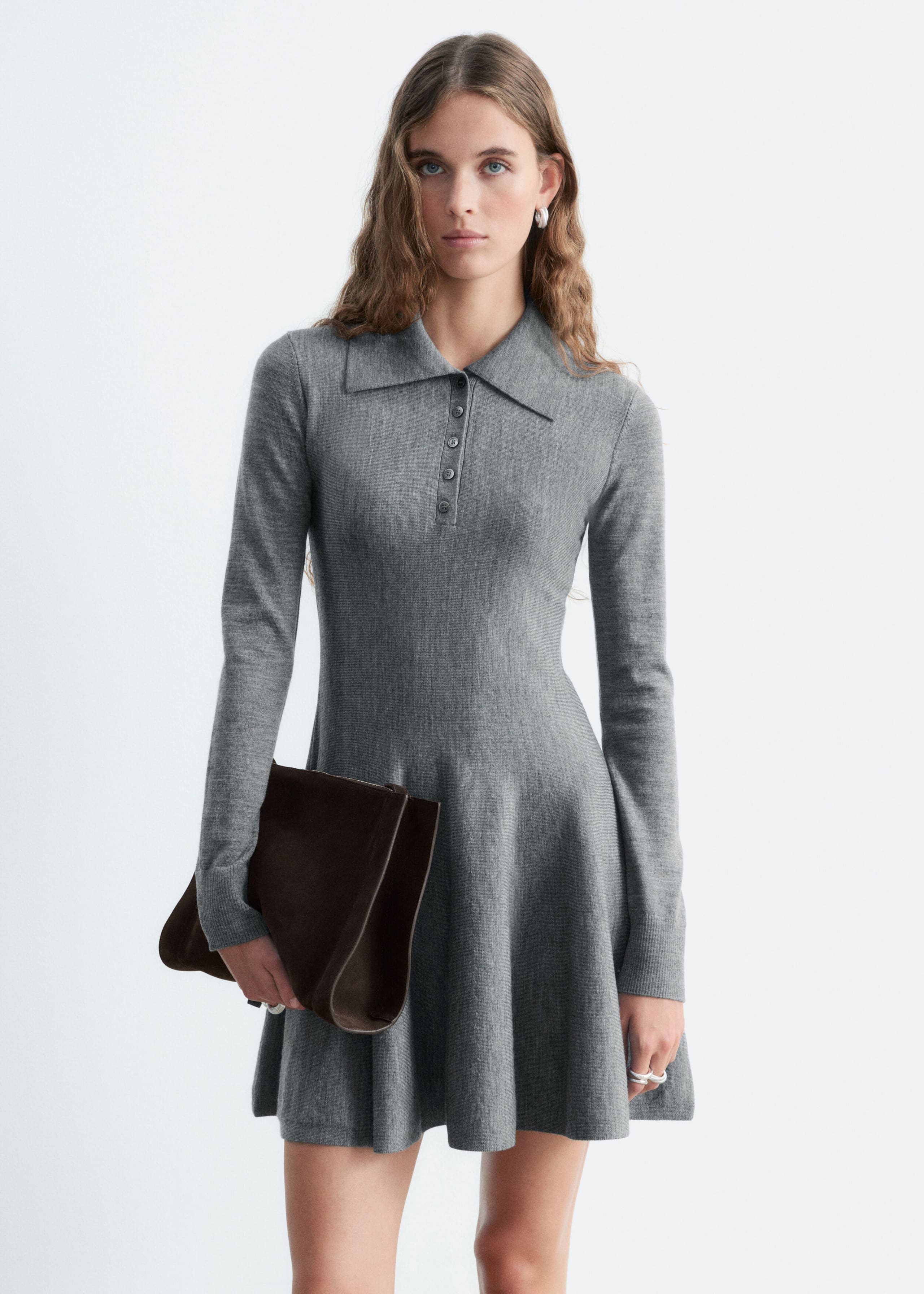 Gestricktes Hemdblusenkleid - Dark Brown - Lookbook