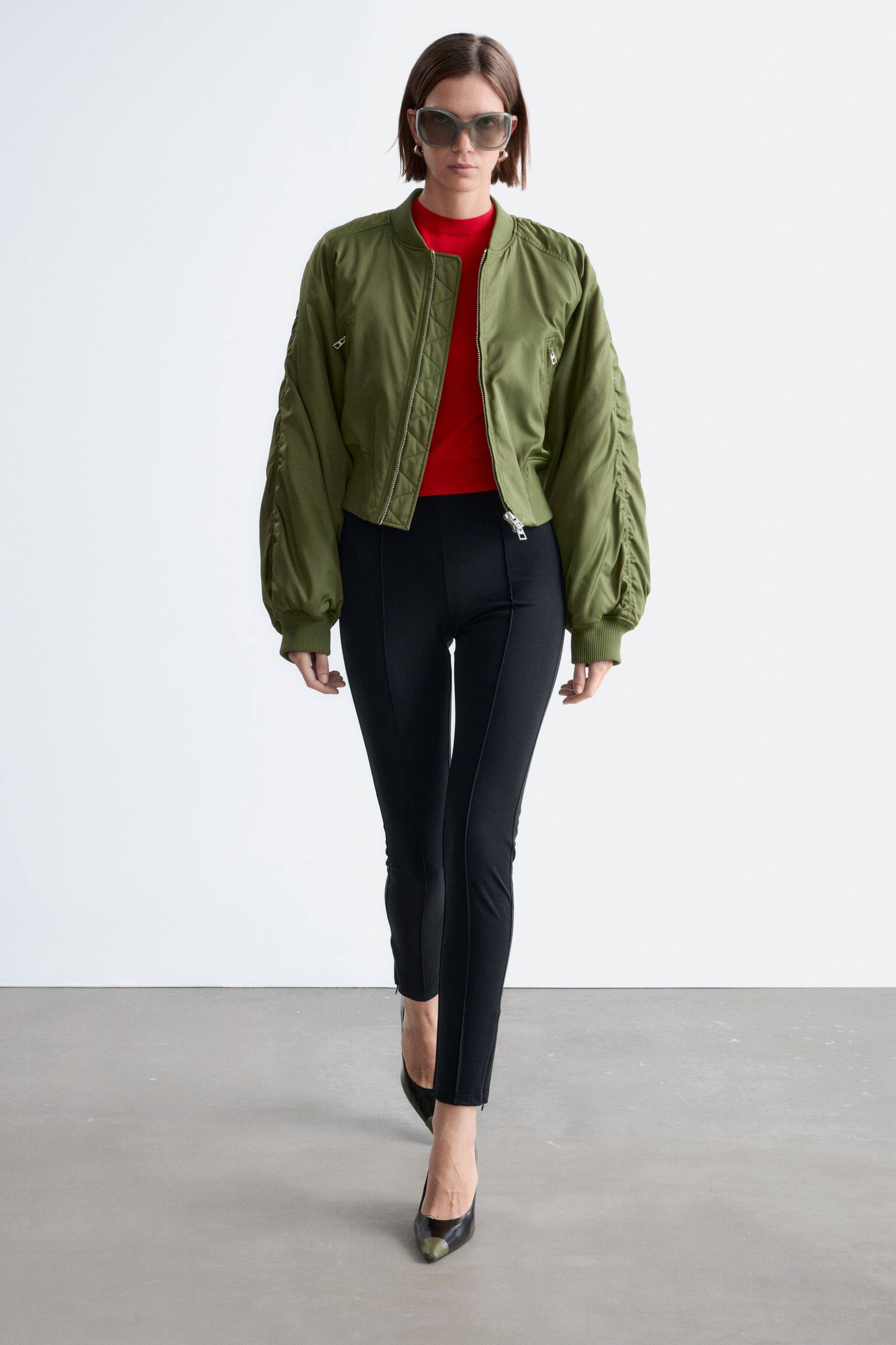 Leggings de malha com pregas - Preto - 3