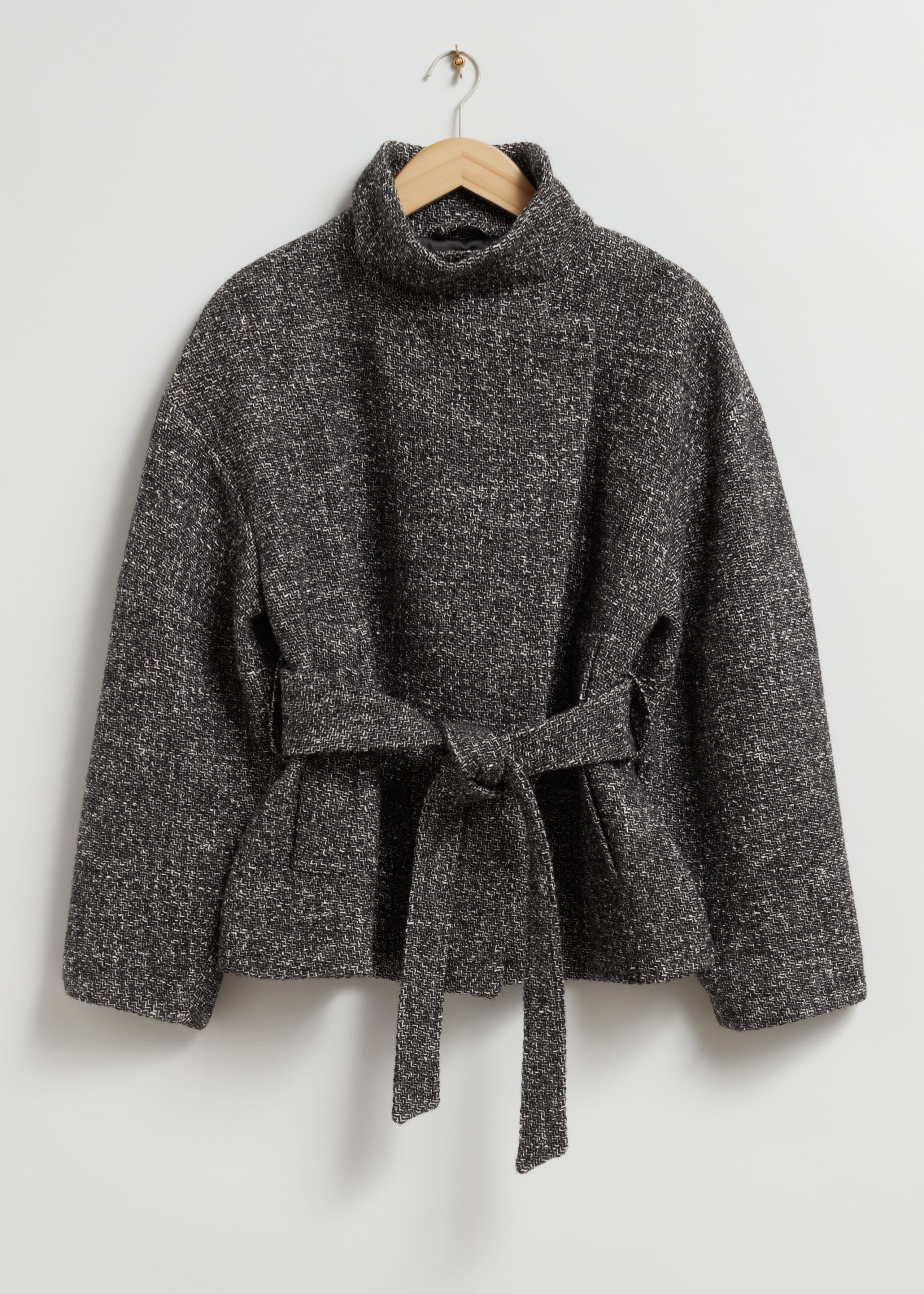 Mantel mit Gürtel - Schwarz meliert - Stillleben