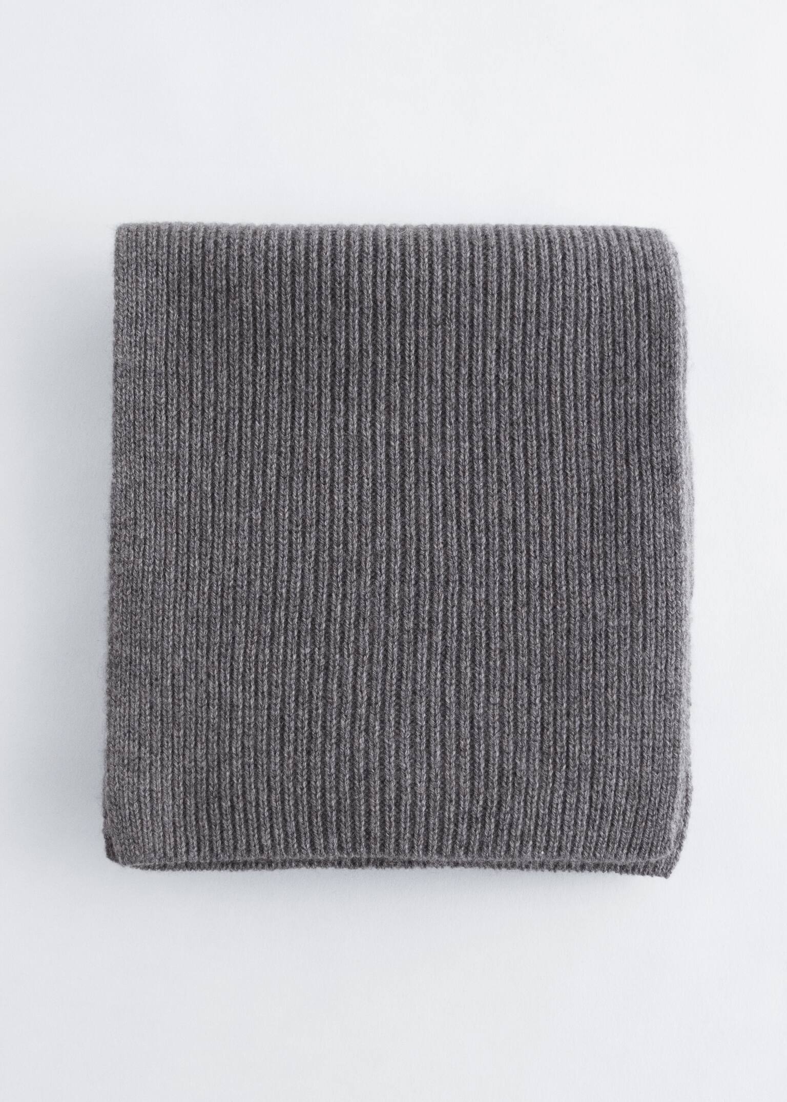 Uldent tørklæde med hætte - Sten/Sort - 2