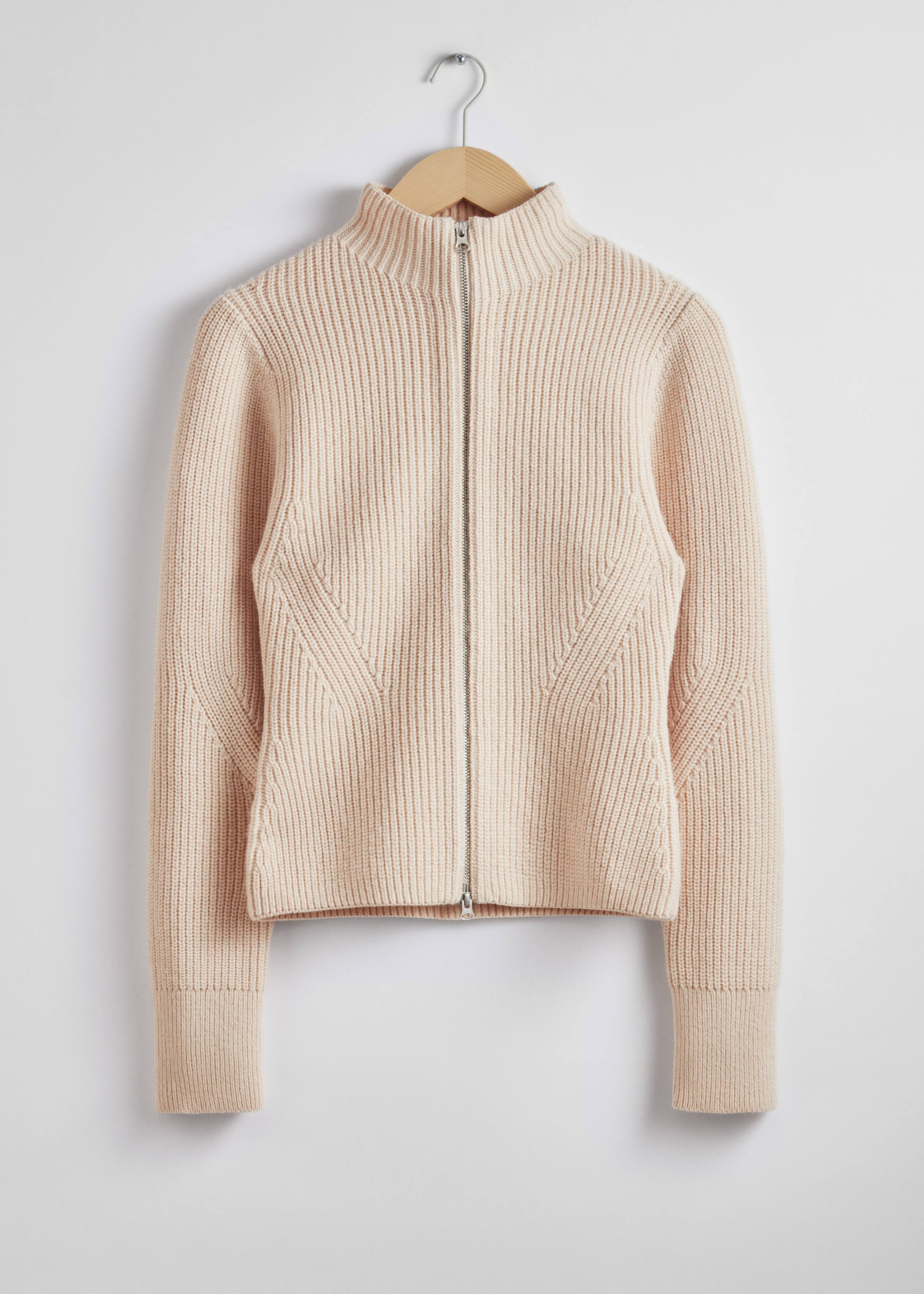 Knitted Zip Cardigan - White - Still Life